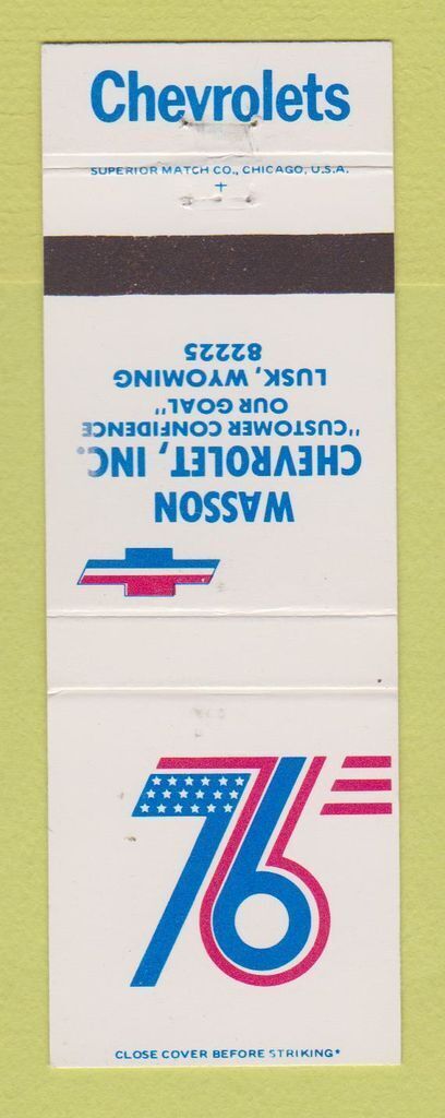 Matchbook Cover - 1976 Chevrolet  Wasson Lusk WY