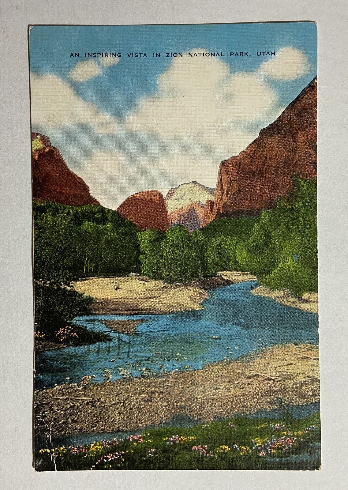 1956 Vintage Postcard Zion National Park River Heber Utah Postal Postmark Stamp
