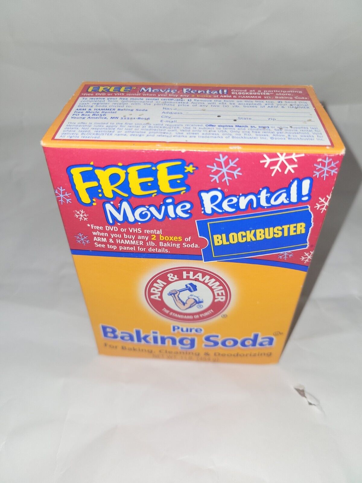 RARE Arm & Hammer Baking Soda Box -BLOCKBUSTER VIDEO Coupon  2002 