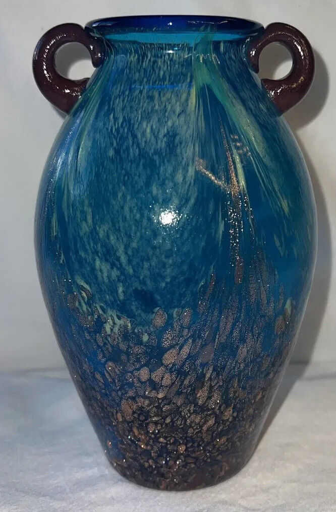 Dale Tiffany Peacock Glass VASE Blue Green Copper Swirl Aurene Milano Amphora