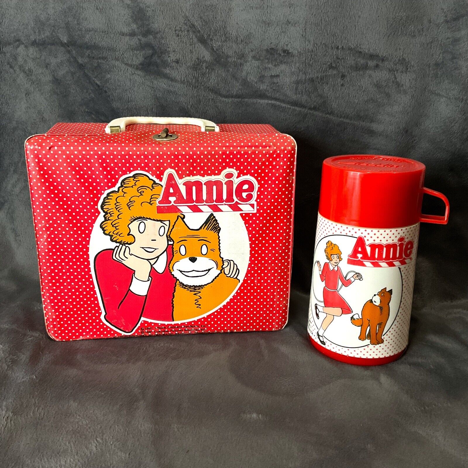 Vintage Annie Comic Vinyl Lunch Box Thermos 1981 Aladdin Collectible Retro