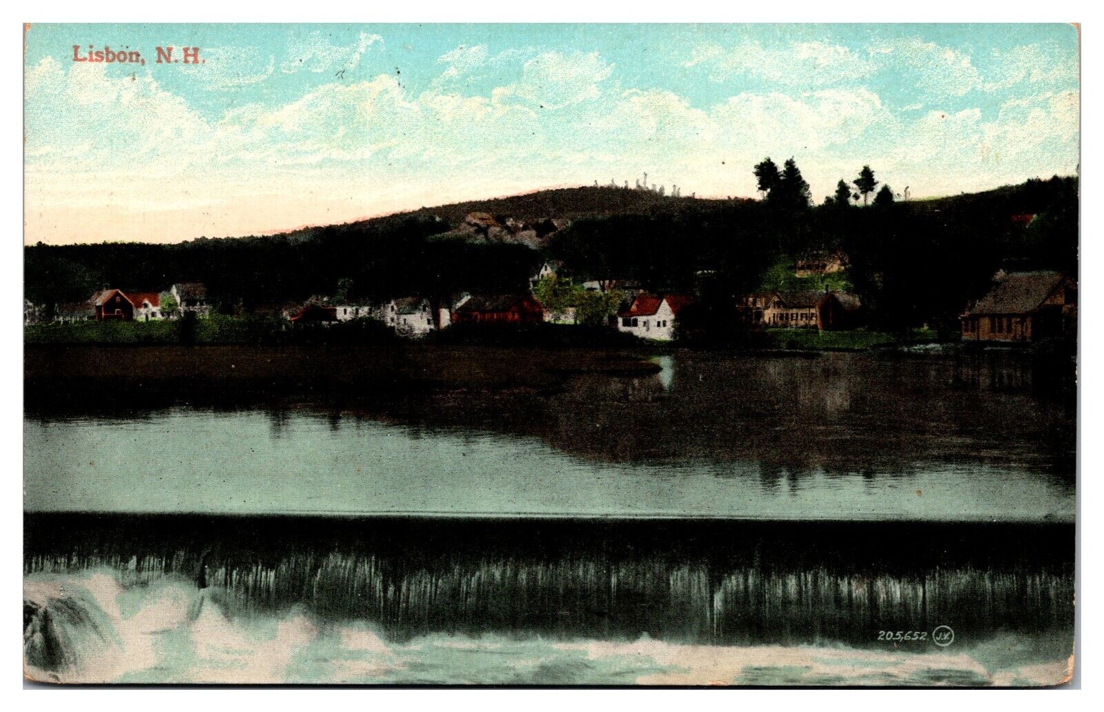 1914 Town Scene, Dam, Lisbon, NH Postcard