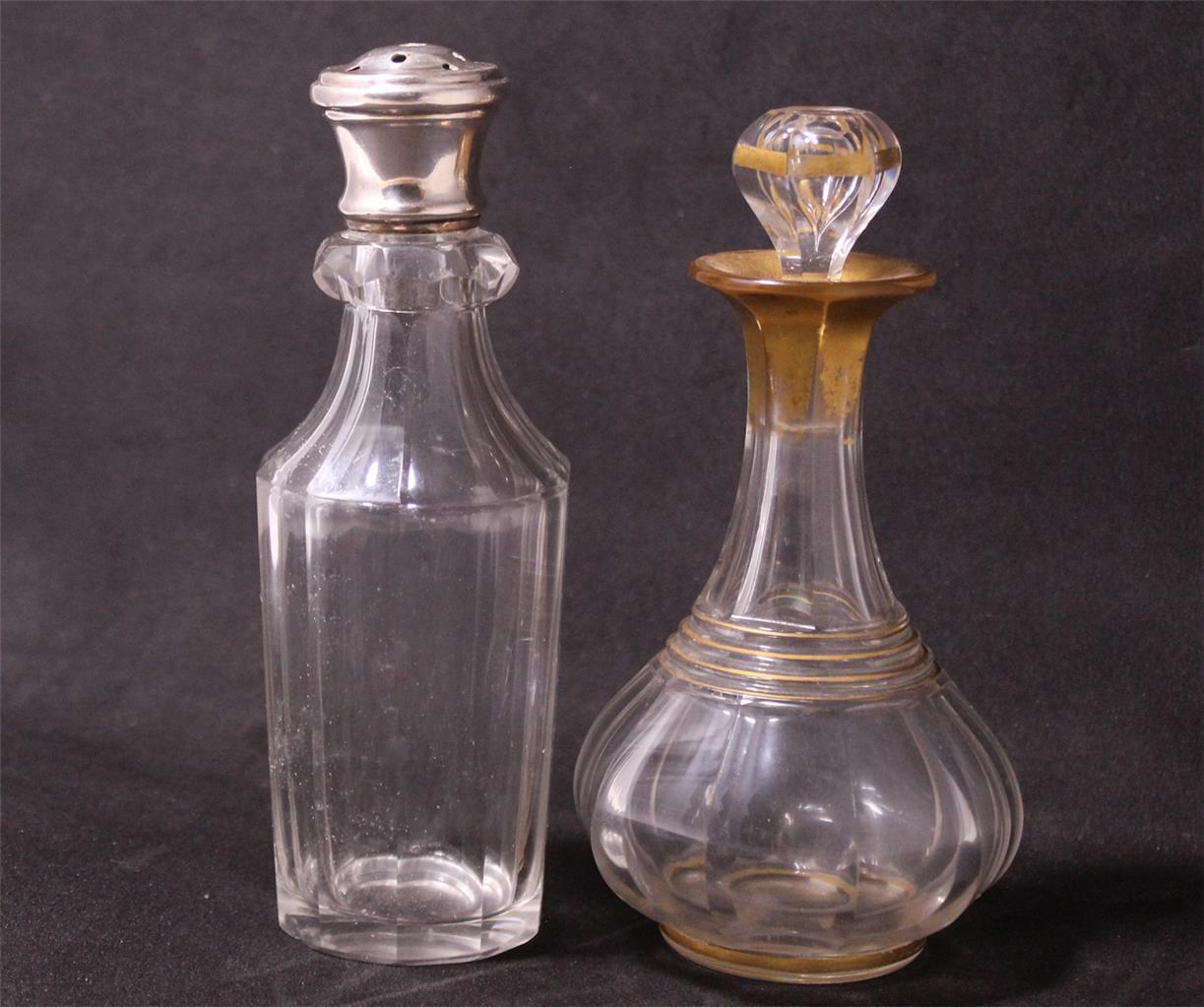 Group of Two Antique German Glass Condiment Bottles Hand Blown Stone Cut c.1880s