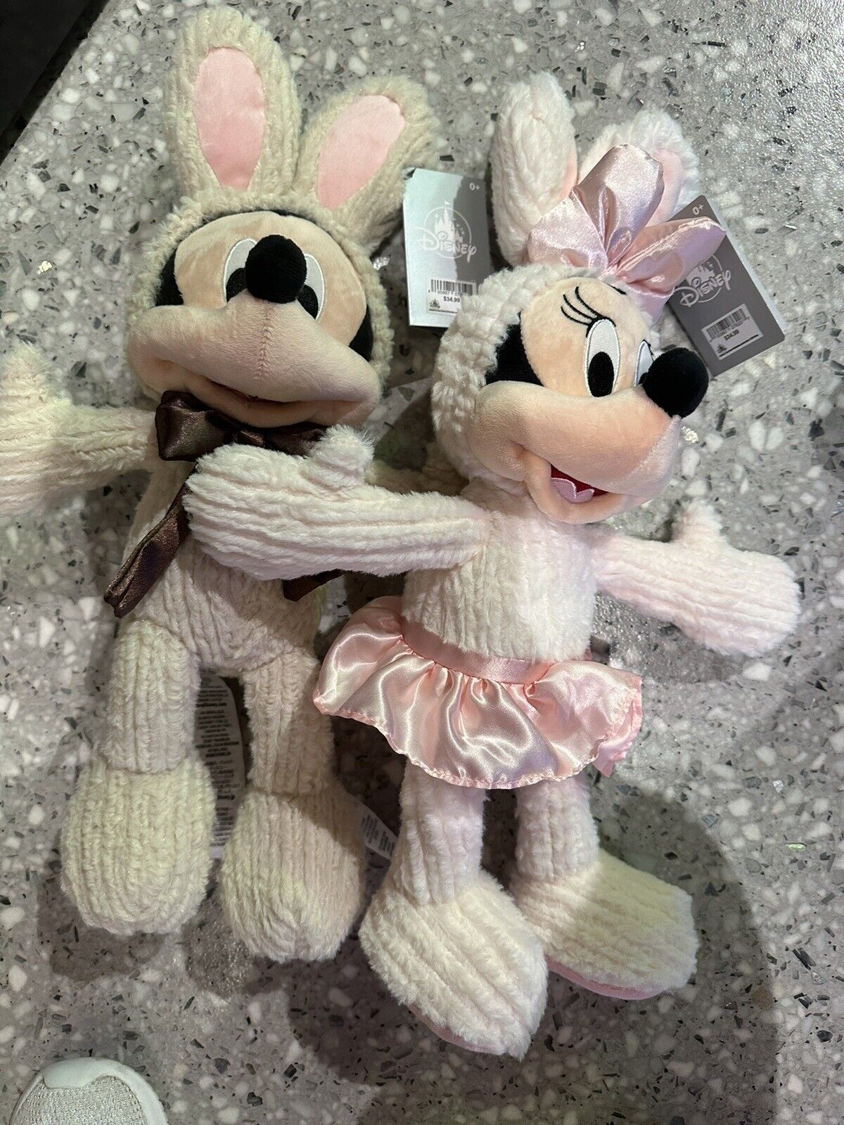 2024 Disney Parks Easter Spring Bunnny Mickey & Minnie Mouse Dated Plush Set 18”