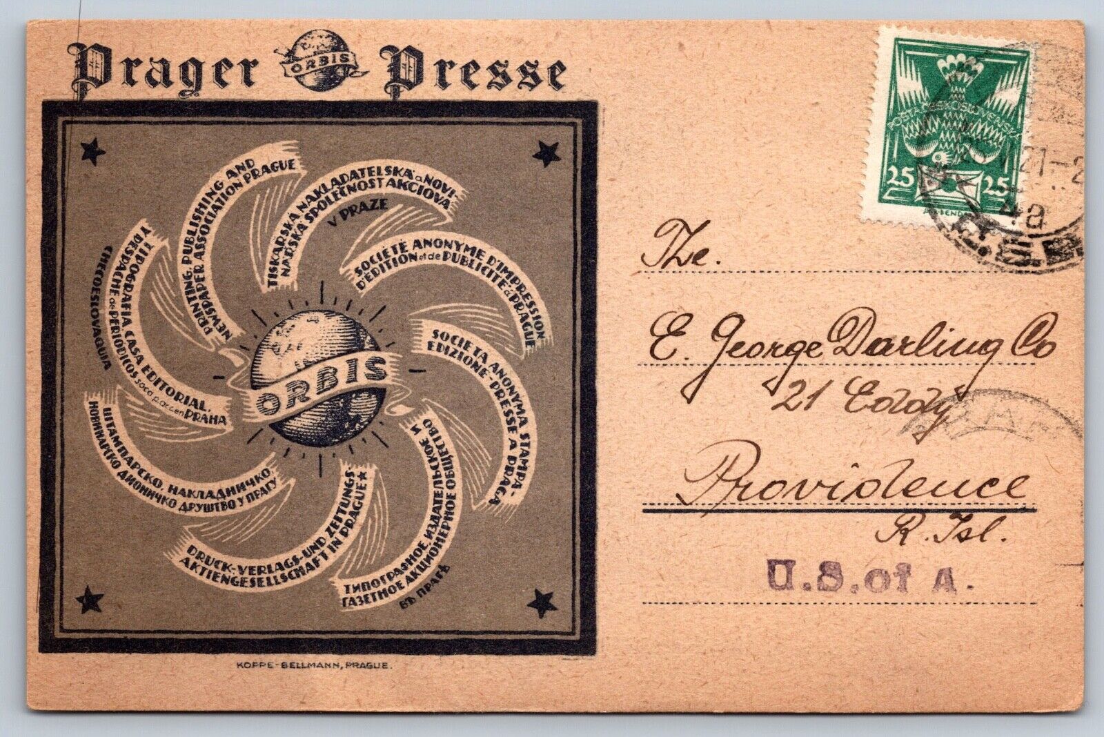 C1915 PRAGER PRESSE CZECH NEWSPAPER advertising postal card  nice graphics