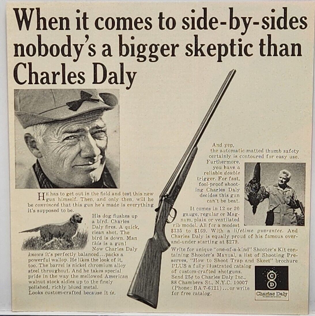 1965 Charles Daly 12 & 20 Guage Shotgun Hunting Print Ad New York City NY