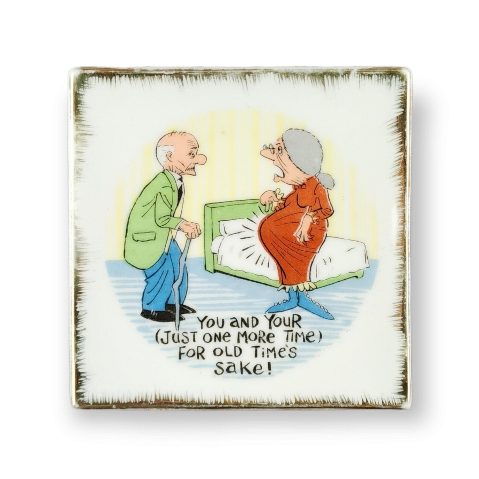Vintage Adult Humor Old Couple Funny Pregnancy Plate / Tray 