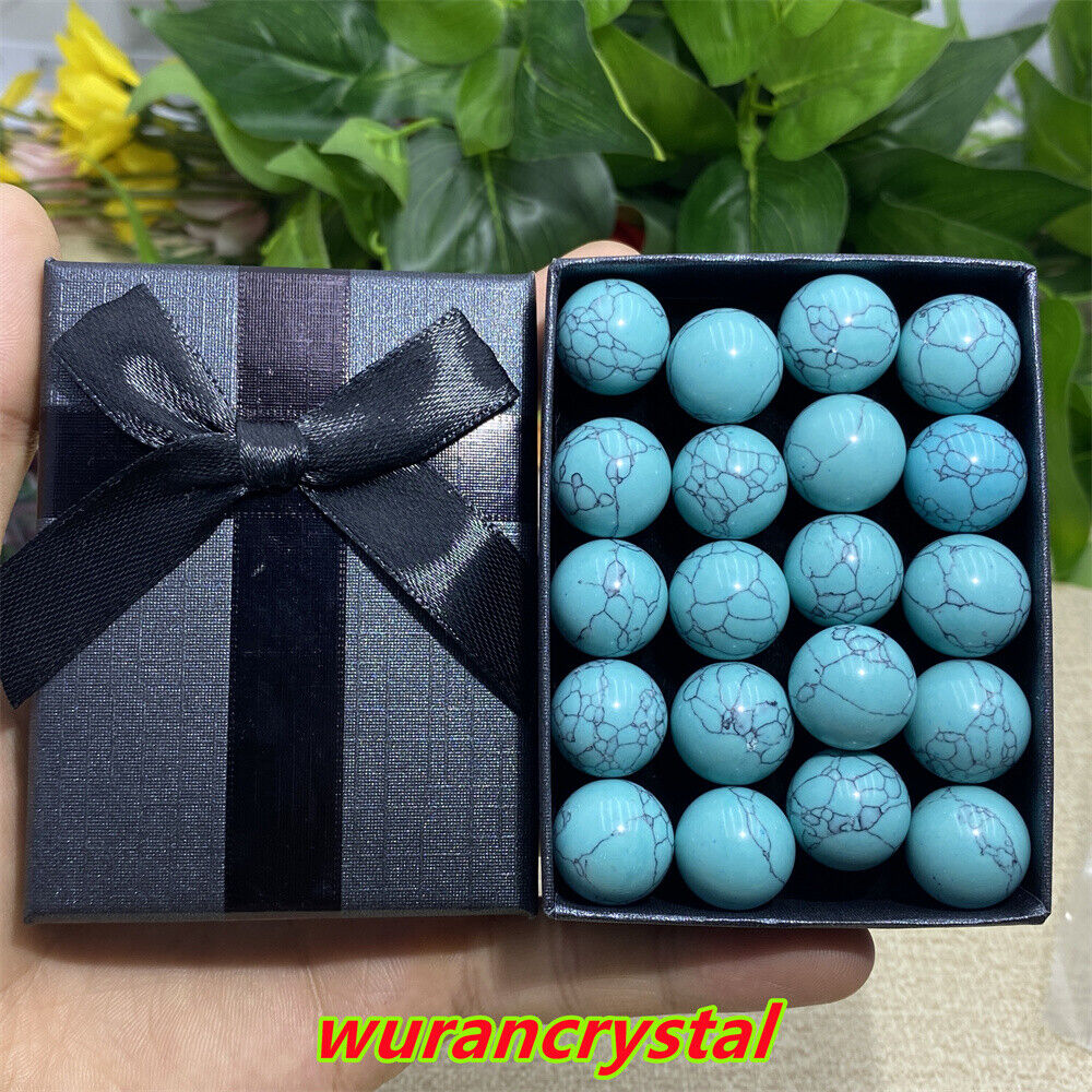 20pcs Blue turquoise Ball Quartz Crystal Sphere Pendant Reiki Healing 15mm+ Box