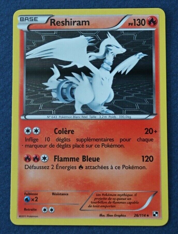 Pokemon Card 26/114 Reshiram Holo Rare (2011) Black & White