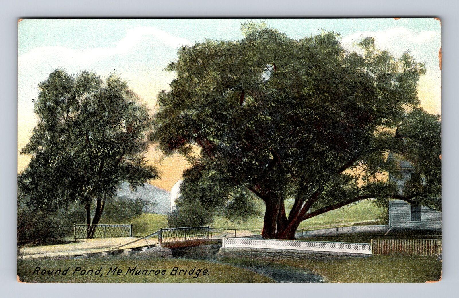 Round Pond ME-Maine, Scenic View Munroe Bridge, Antique Vintage Postcard