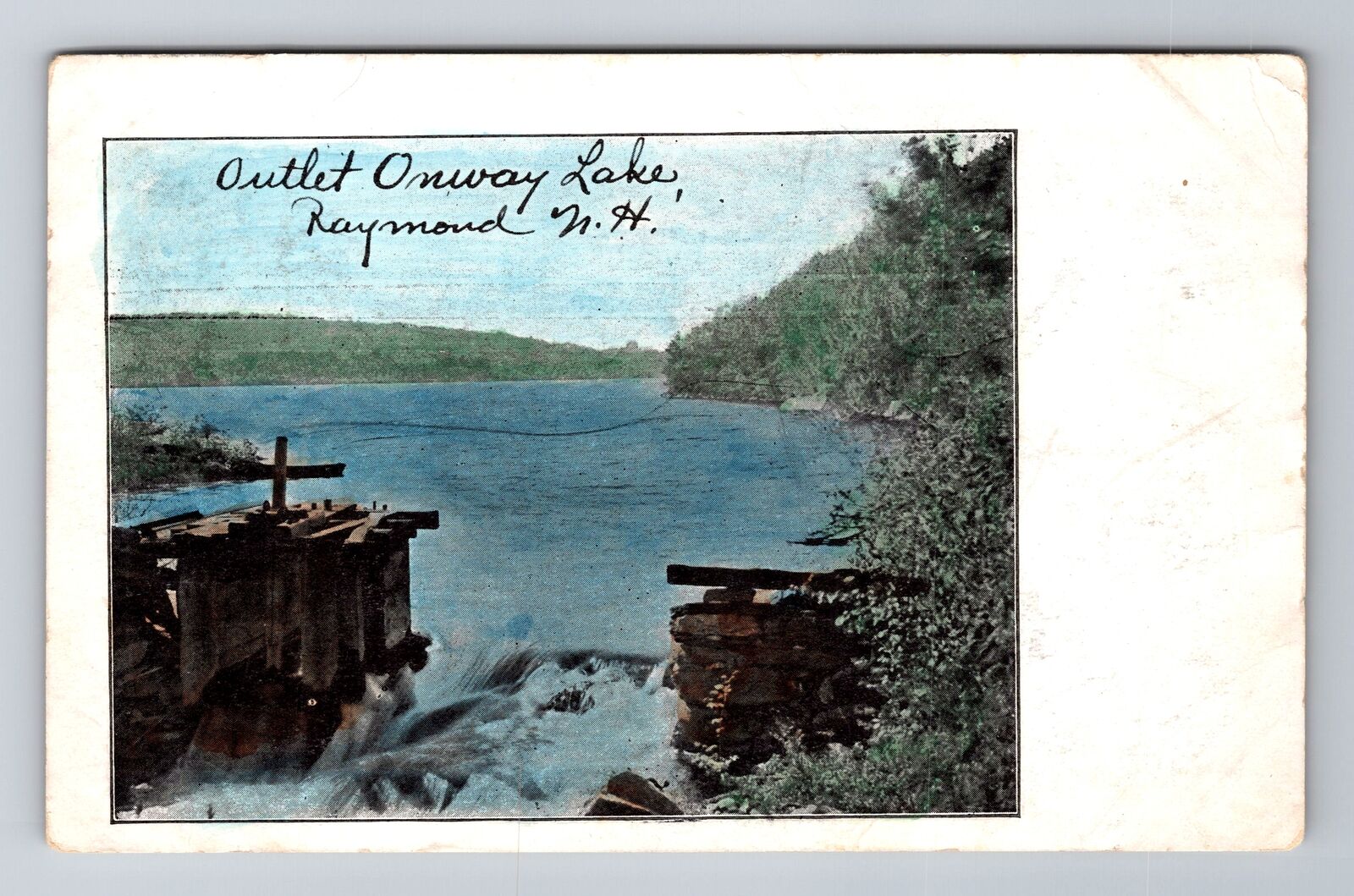 Raymond NH-New Hampshire, Outlet Onway Lake, Antique Vintage Souvenir Postcard