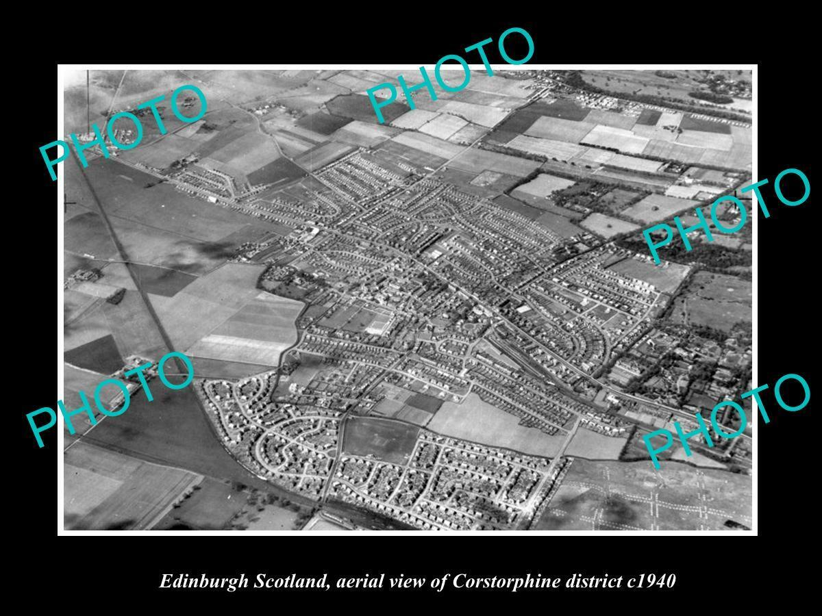 OLD POSTCARD SIZE PHOTO EDINBURGH SCOTLAND AERIAL VIEW OF CORSTORPHINE c1940
