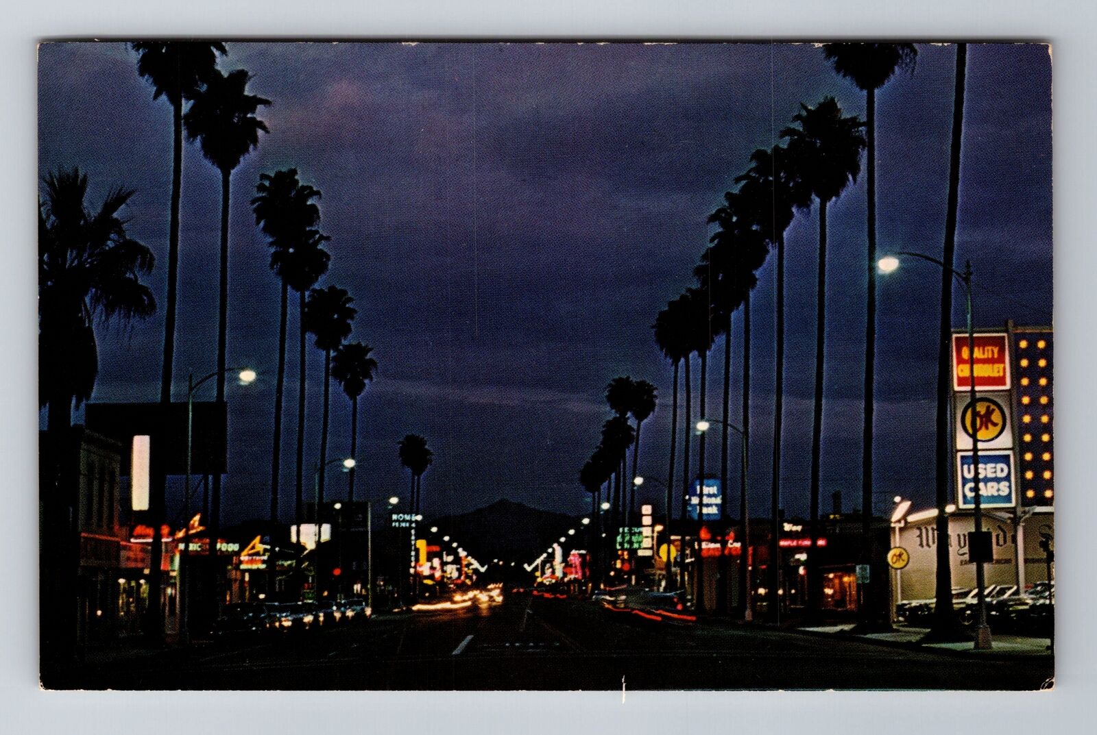 Escondido CA-California, Palms at Night, Grand Avenue, Vintage Souvenir Postcard
