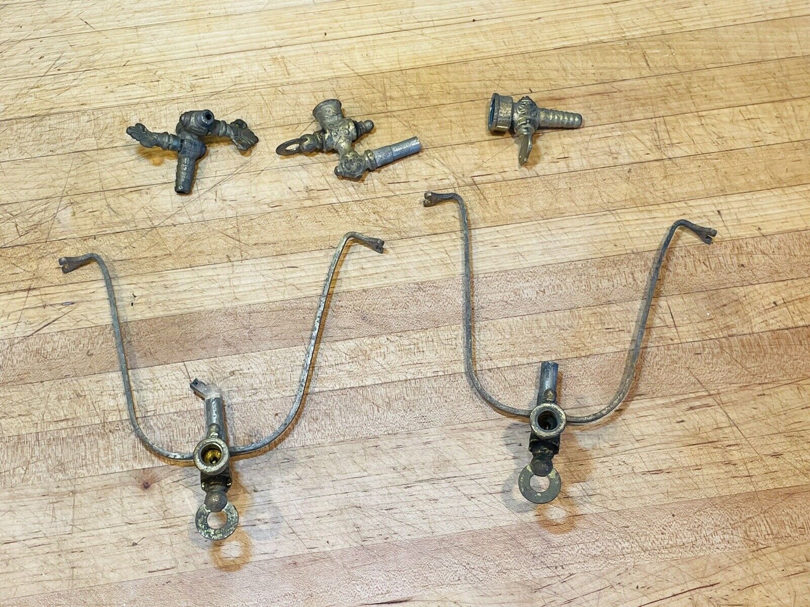 Lot Of Antique Vintage Gas Lighting Brass Parts And Pieces