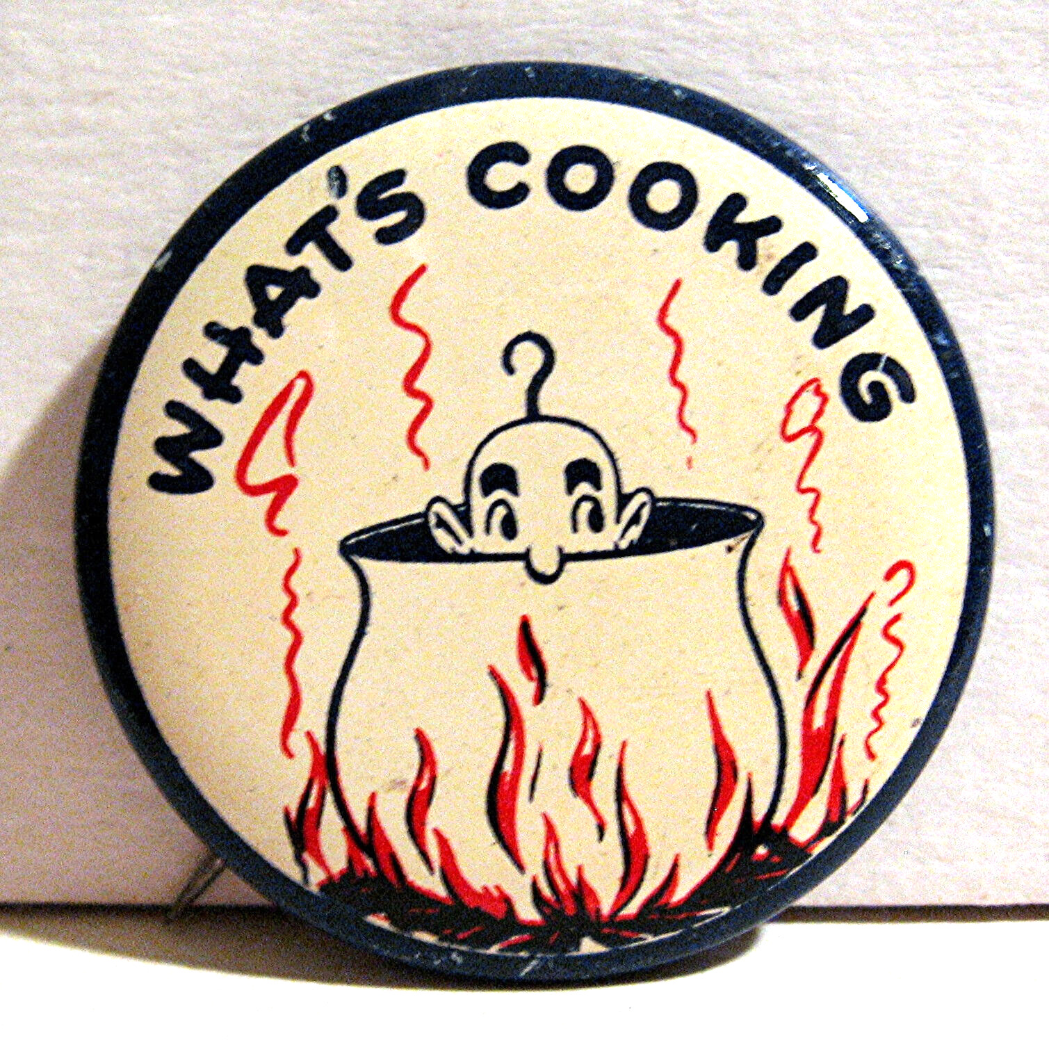 Vintage 1940-1950\'s What\'s Cooking Novelty Funny Pinback Button Old Store Stock