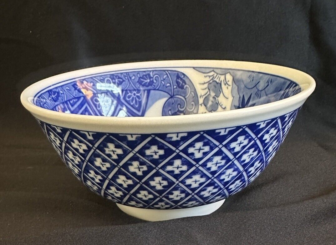 Japanese Chinese Rice Soup Bowl Porcelain Blue & White Made in Japan EUC