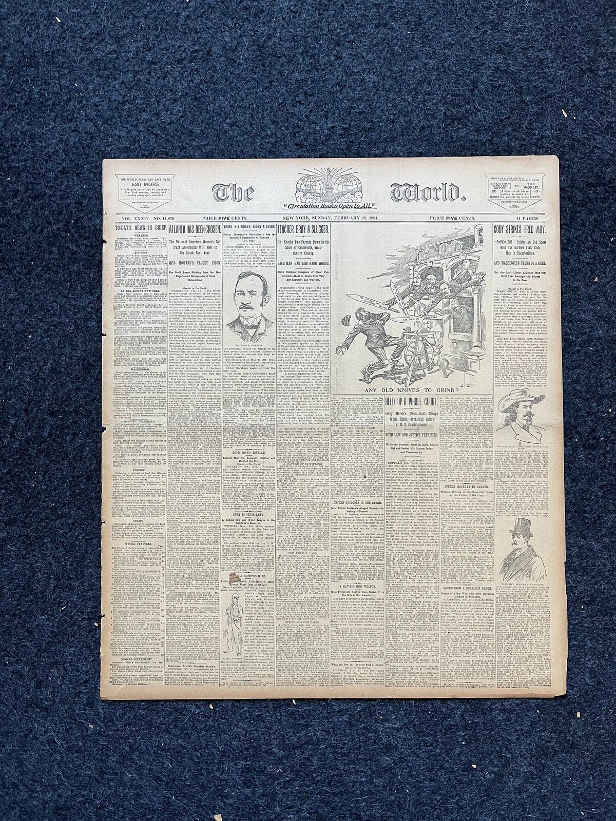 1894 Buffalo Bill Fights Fred May Original Vintage Newspaper, Wild West Memorab