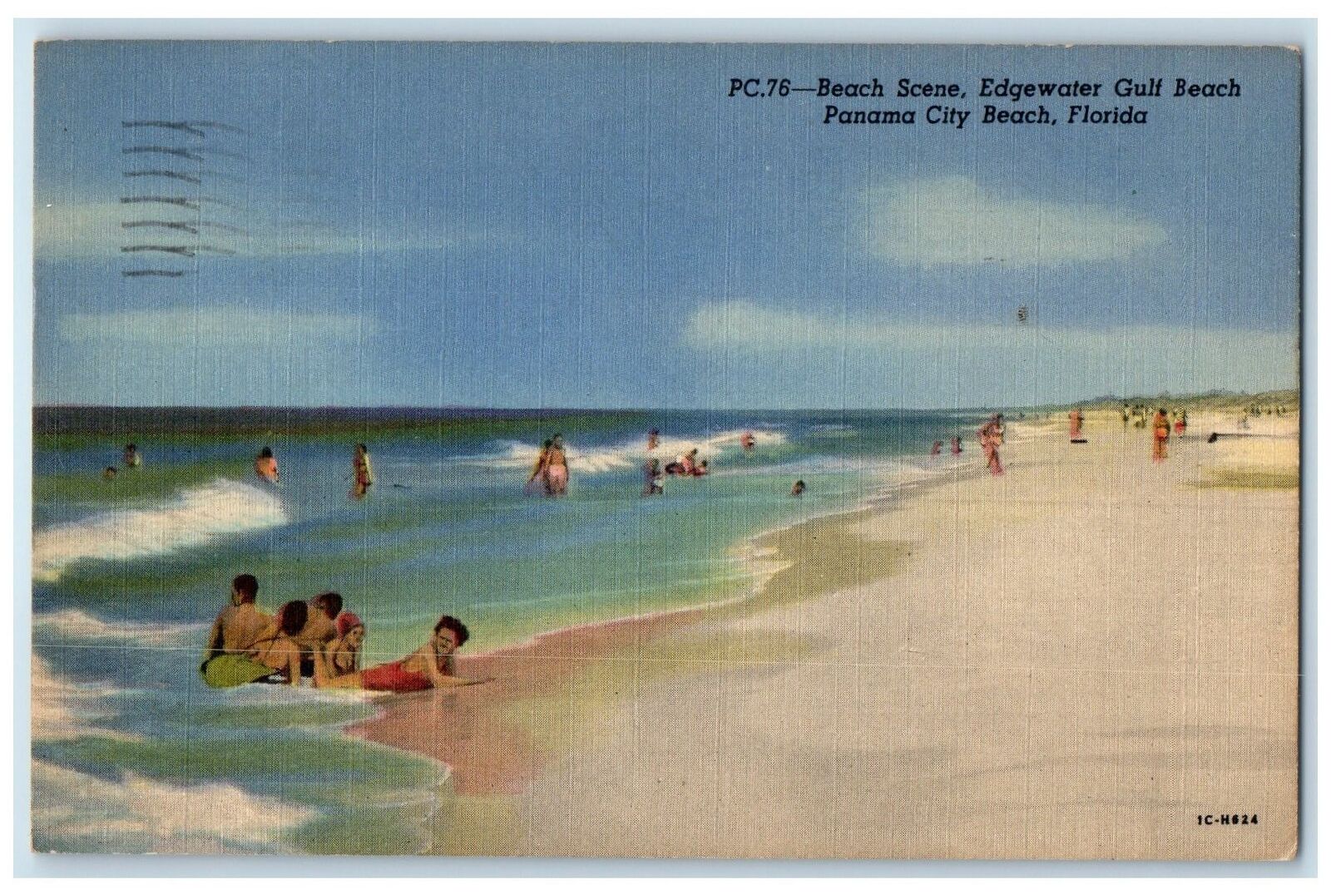 1953 Beach Scene Edgewater Gulf Beach Panama City Beach Florida FL Wave Postcard