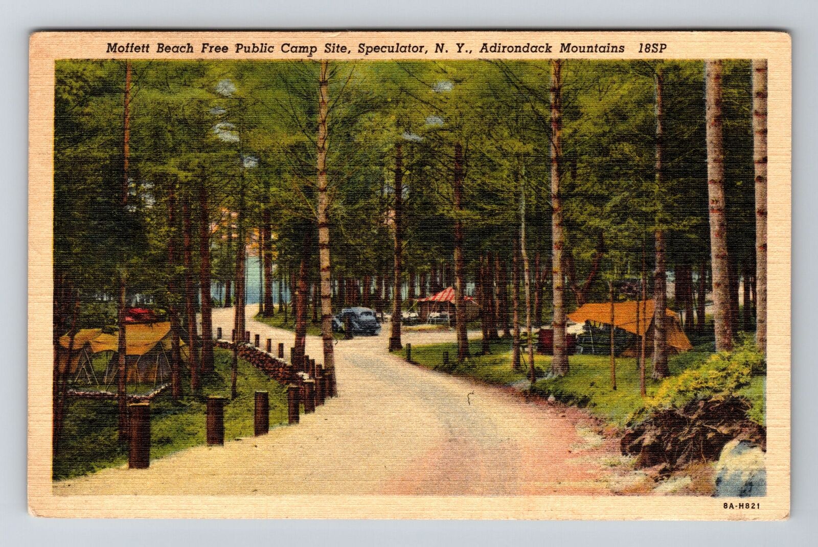 Speculator NY-New York, Moffett Beach Public Camp Site, c1949 Vintage Postcard