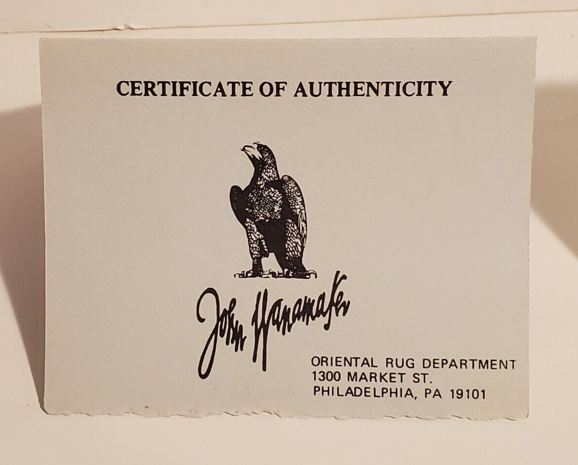 VINTAGE JOHN WANAMAKER PHILADELPHIA DEPARTMENT STORE CHESTNUT ST RUG COA CARD