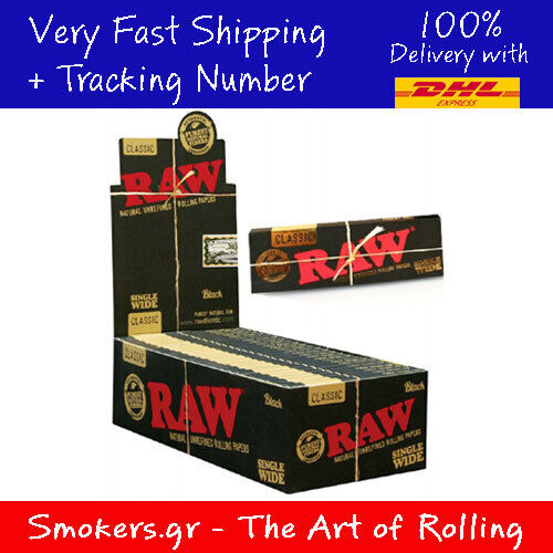 50x RAW Black Single Wide Natural Hemp Unrefined Rolling Papers - FULL BOX