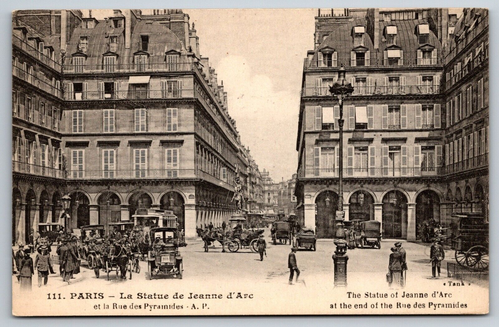 c 1920 Paris France Statue Jeanne d Arc Joan of Buggy Cars People Unp Postcard