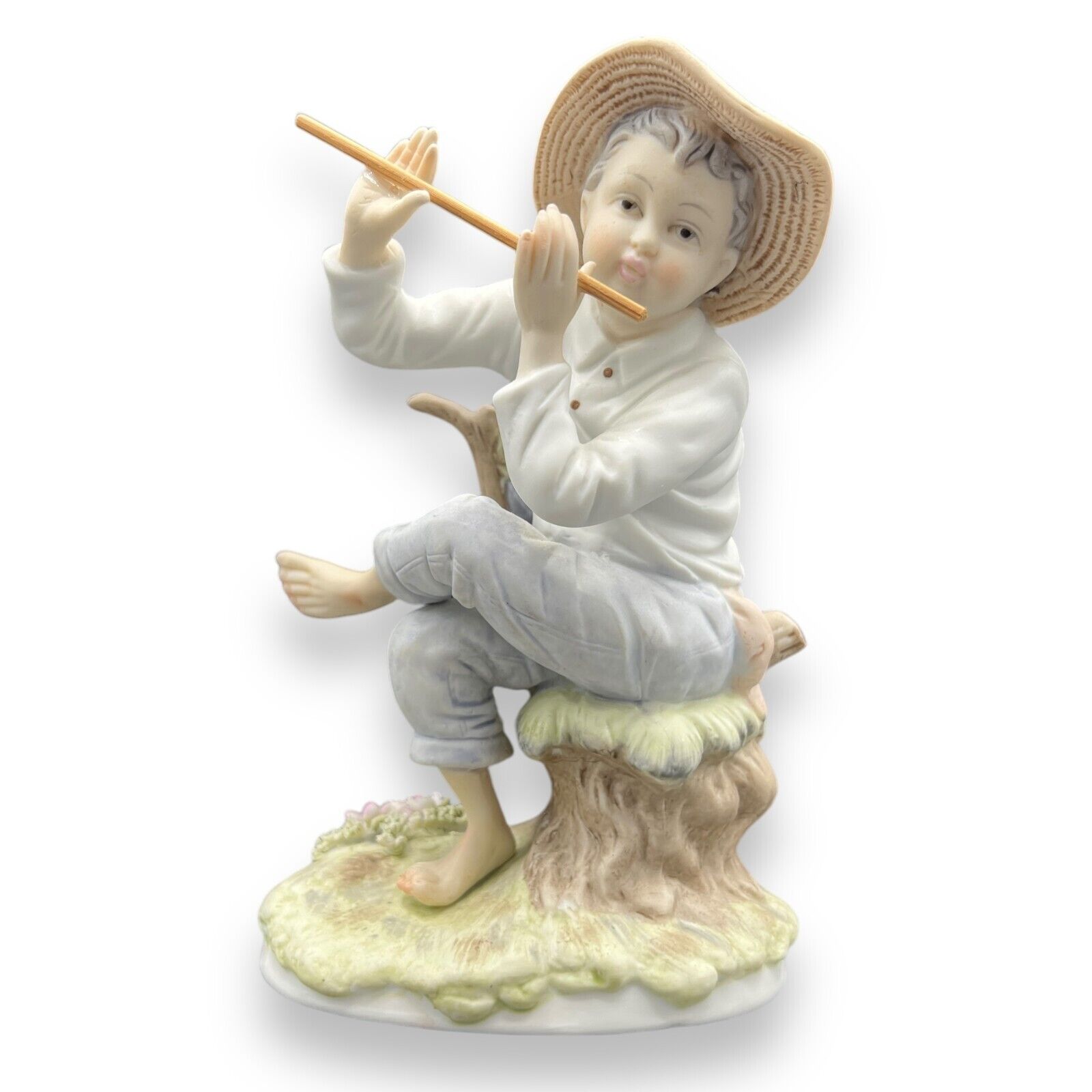 LEFTON China Hand Painted Porcelain Figurine KW 224 Boy Playing Flute Vintage
