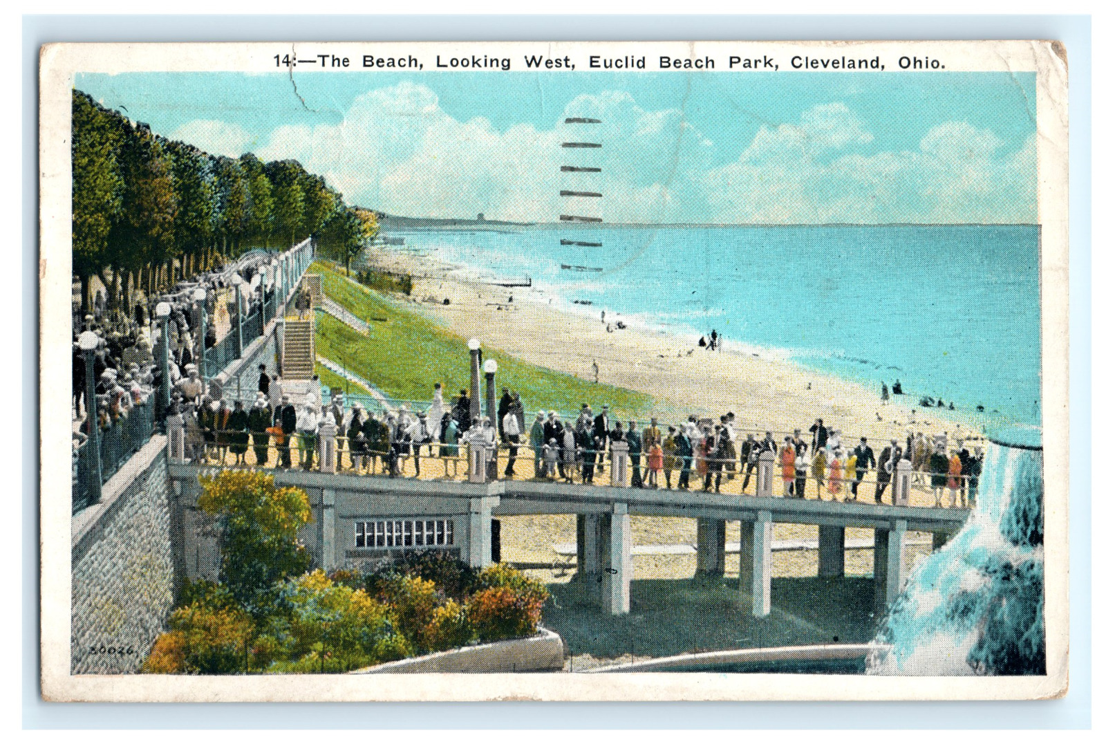 Postcard OH Cleveland Euclid Beach Park Looking West Crowd of People WB c1930\'s