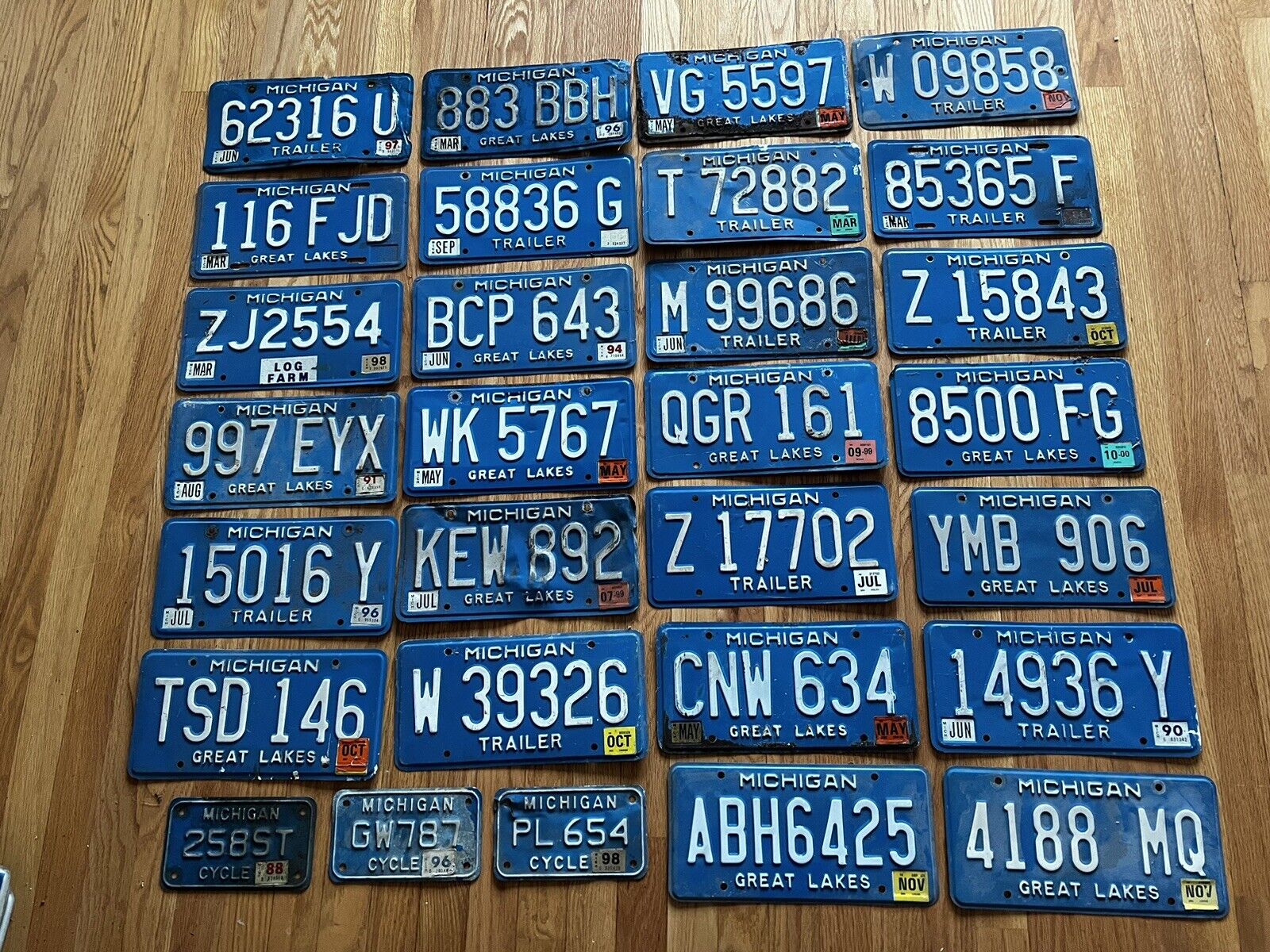 Vtg Michigan License Plate Large LOT Expired 1980s Blue Cycle