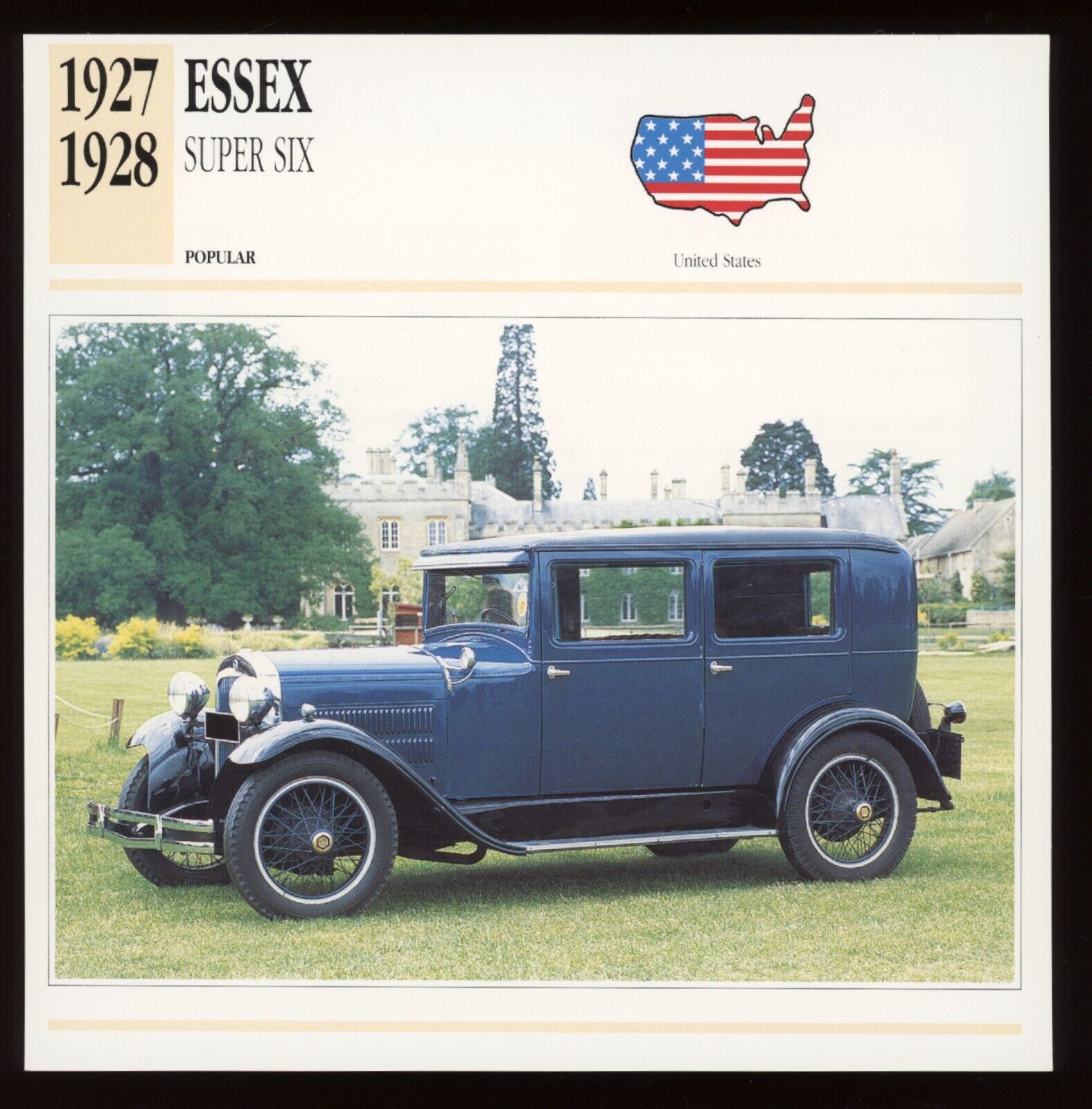 1927 1928 Essex Super Six  Classic Cars Card