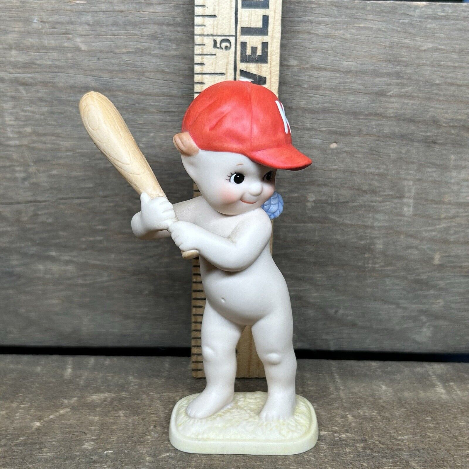 Vintage Kewpie Doll Figurine 4.5 Inch Baseball Bat and Red K Logo Hat