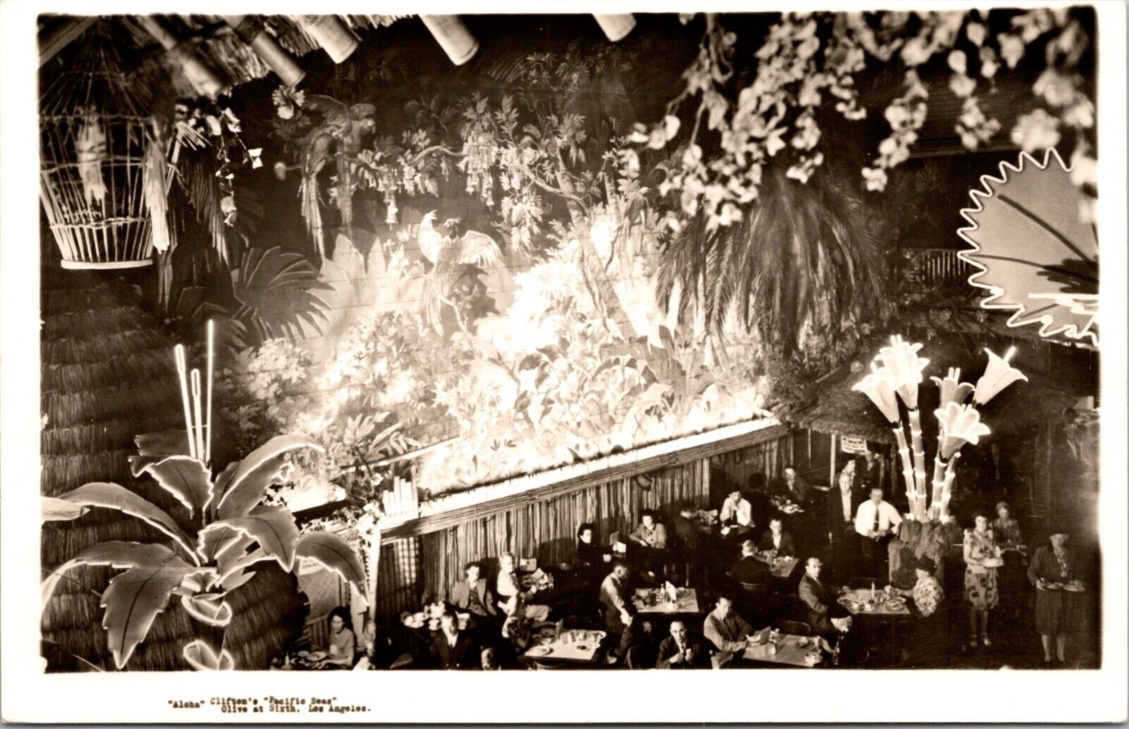 RPPC Interior Aloha Clifton's Pacific Seas Cafeteria Olive at Sixth Los Angeles