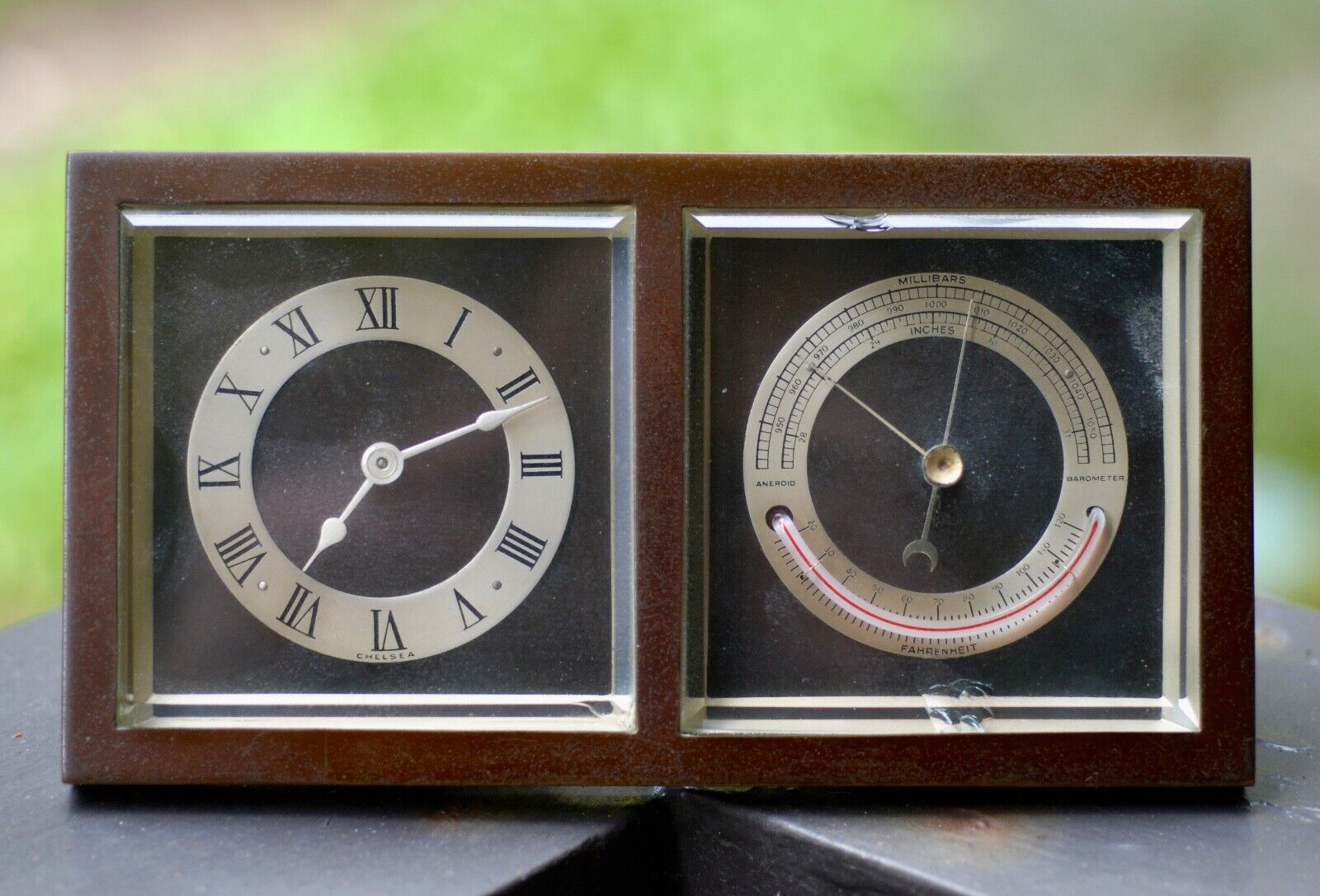 Vintage 1940s\' CHELSEA Art Deco Bronze Clock & Barometer Desk Set