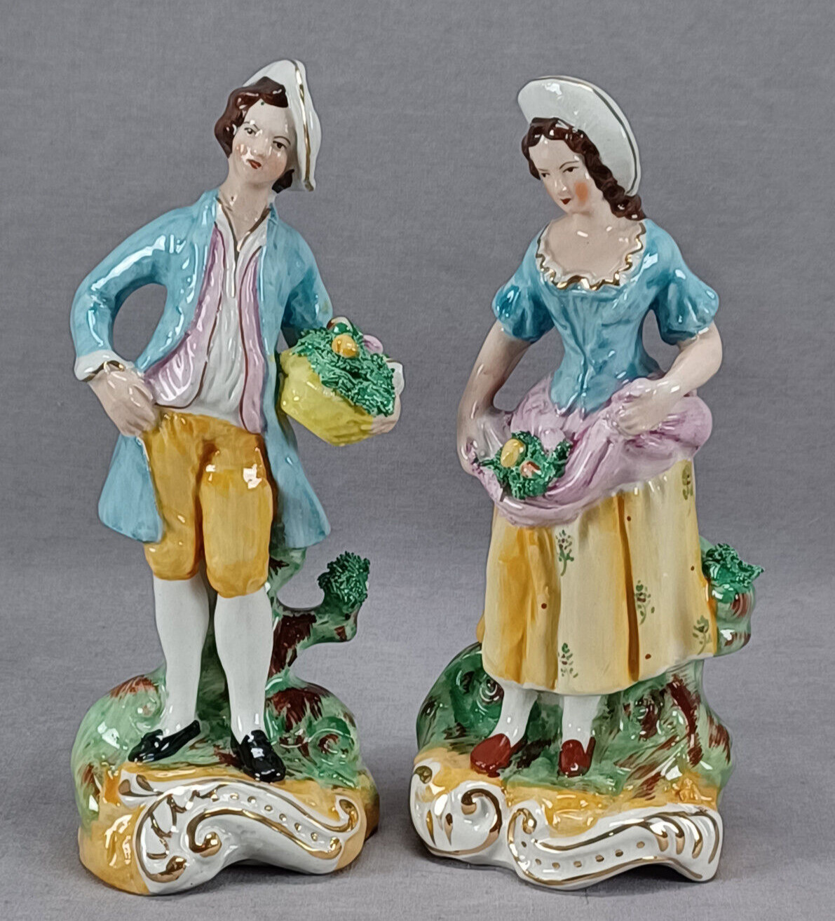 Pair of Staffordshire Ware England Hand Painted Fruit Seller 7 1/4\