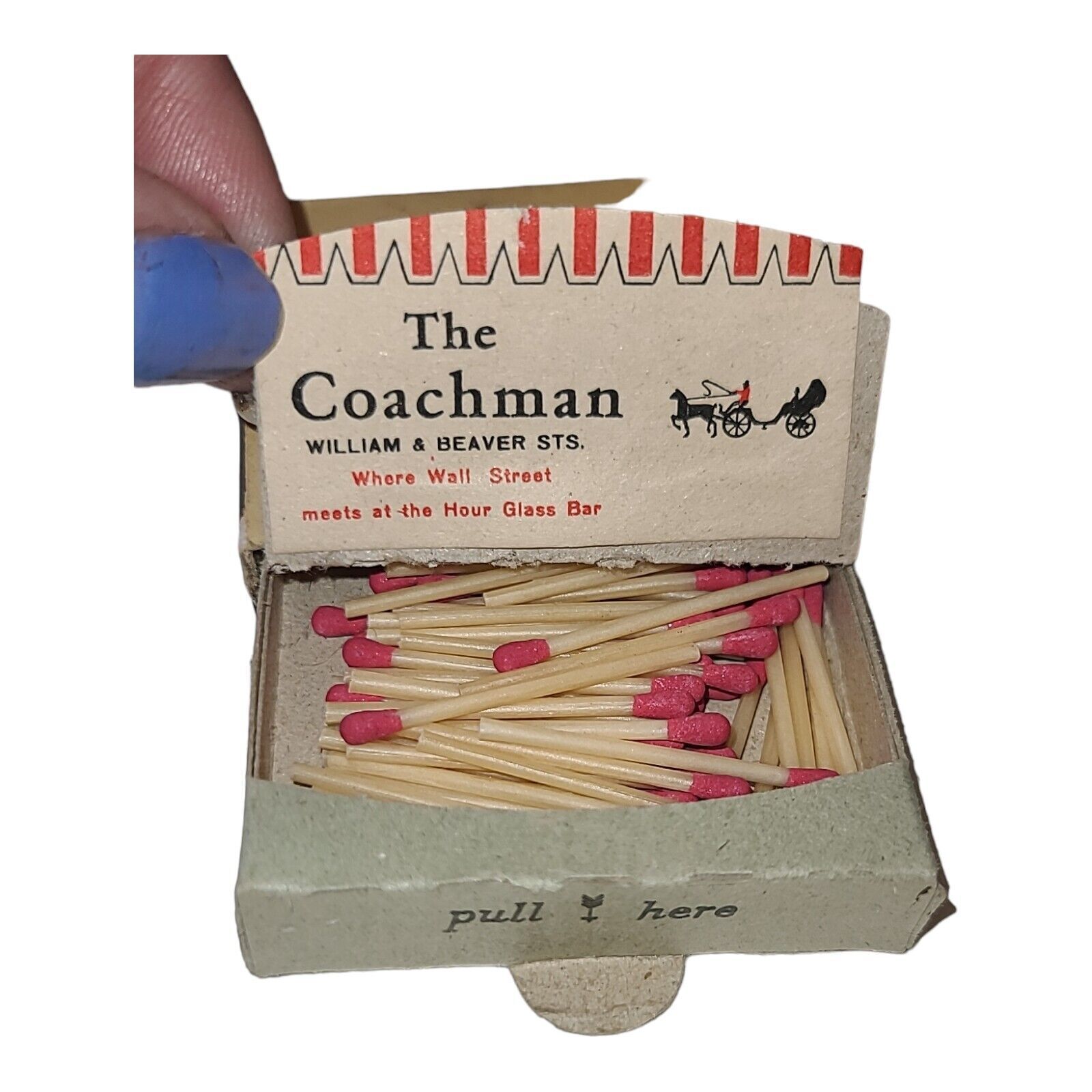 Vintage The Coachman Restaurant New York City Pull Here Matchbox With Matches
