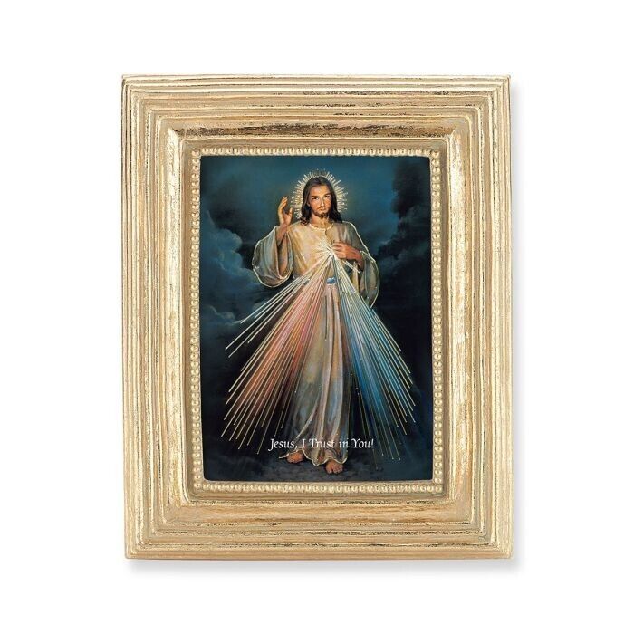 Divine Mercy Antique Gold Frame, 3 3/4 x 4 3/4 inches with Two Free Prayer Cards