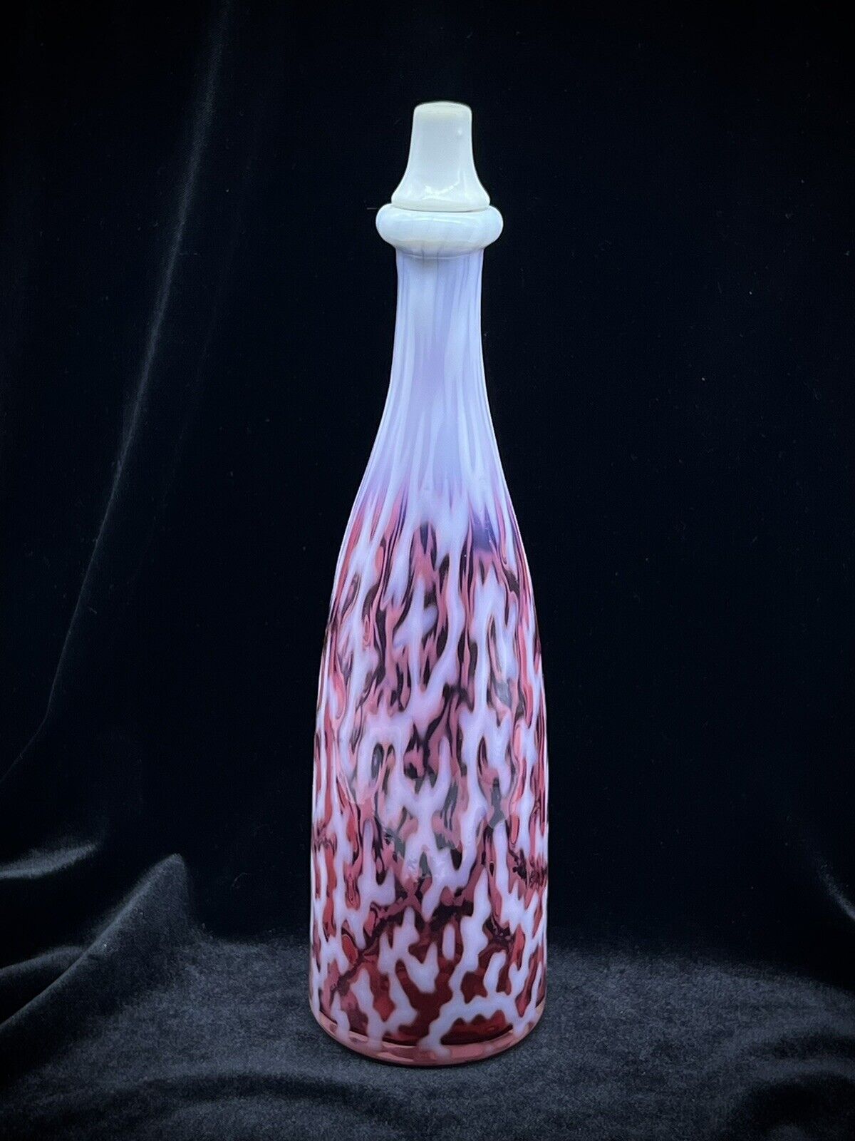 Antique Pontiled Hobbs Opalescent Coral Seaweed Cranberry Bitters/Barber Bottle