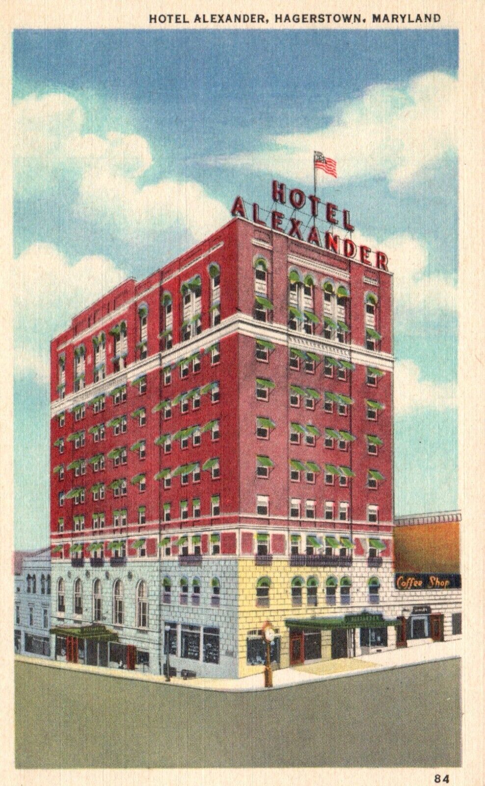 Postcard MD Hagerstown Maryland Hotel Alexander Unposted Linen Vintage PC G2801