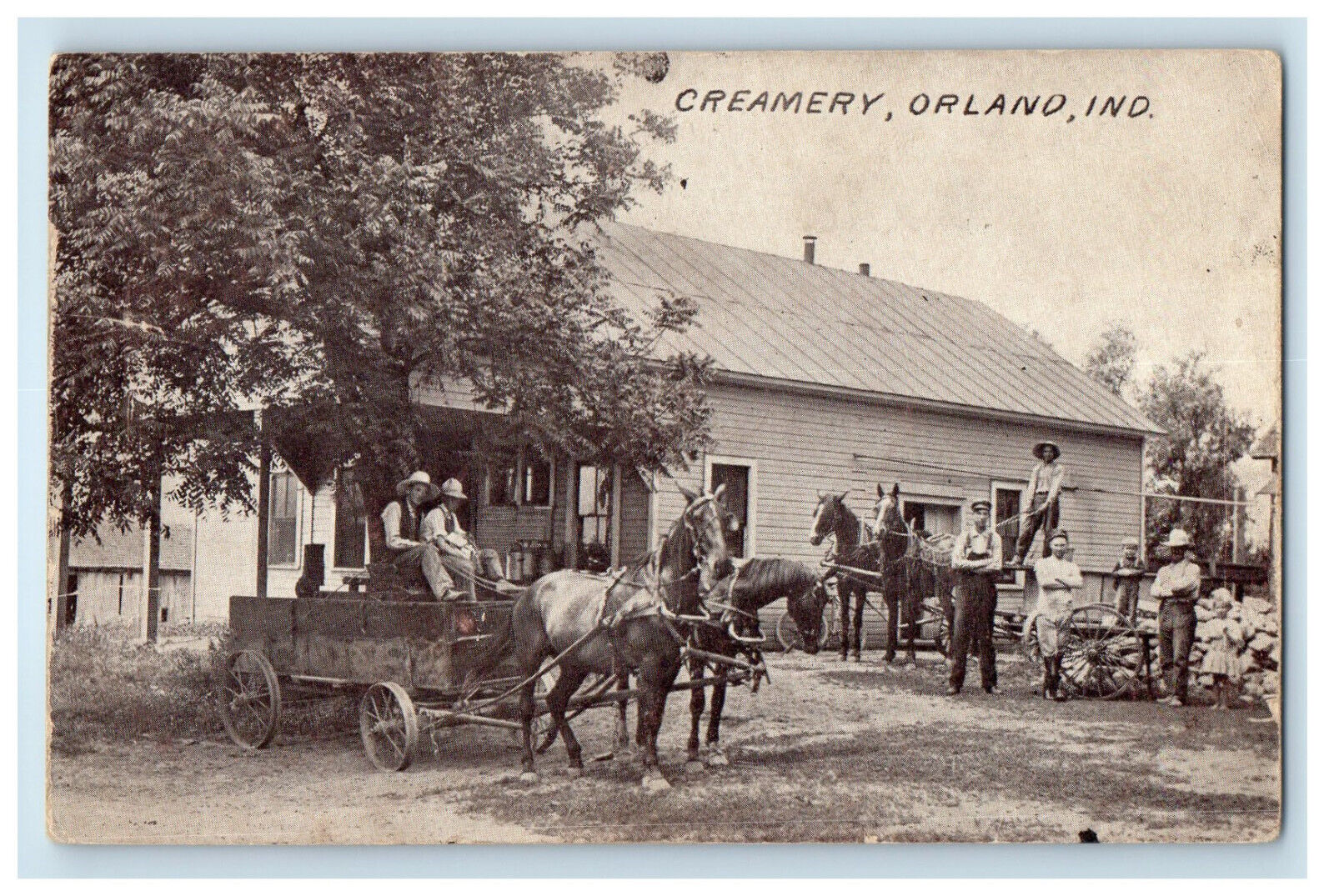 1913 Horse Carriage, Creamery Orlando Indiana IN Posted Antique Postcard