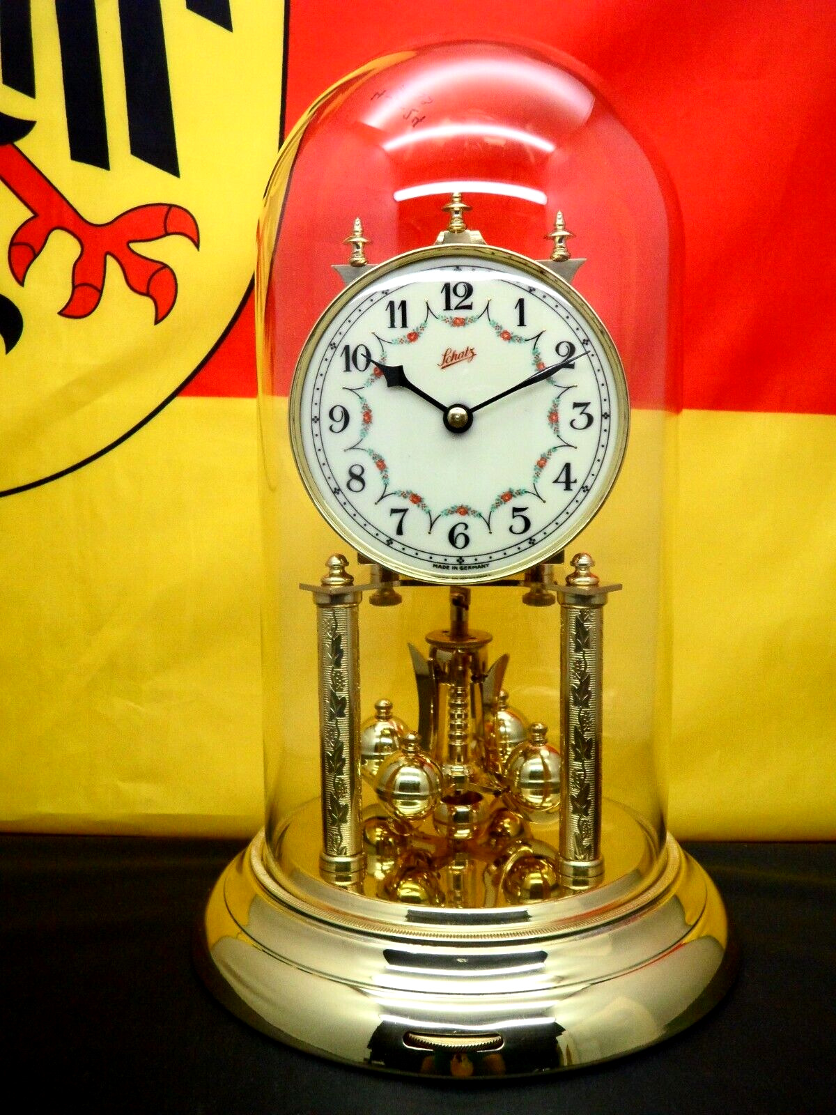 Vintage Schatz 400 Day Anniversary Brass Clock w Glass Dome Restored Running