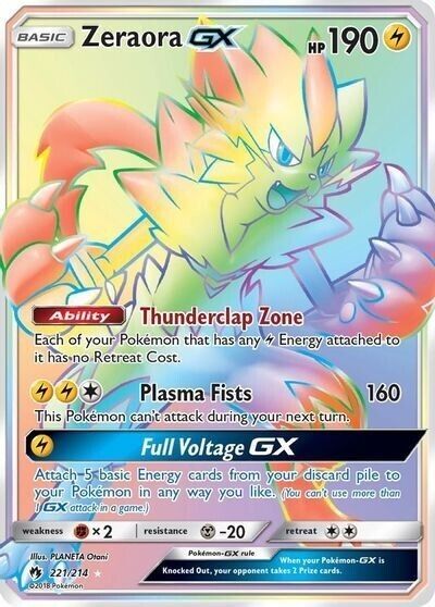 Zeraora GX 221/214 Lost Thunder Secret Rainbow Rare Full Art Pokemon Card 