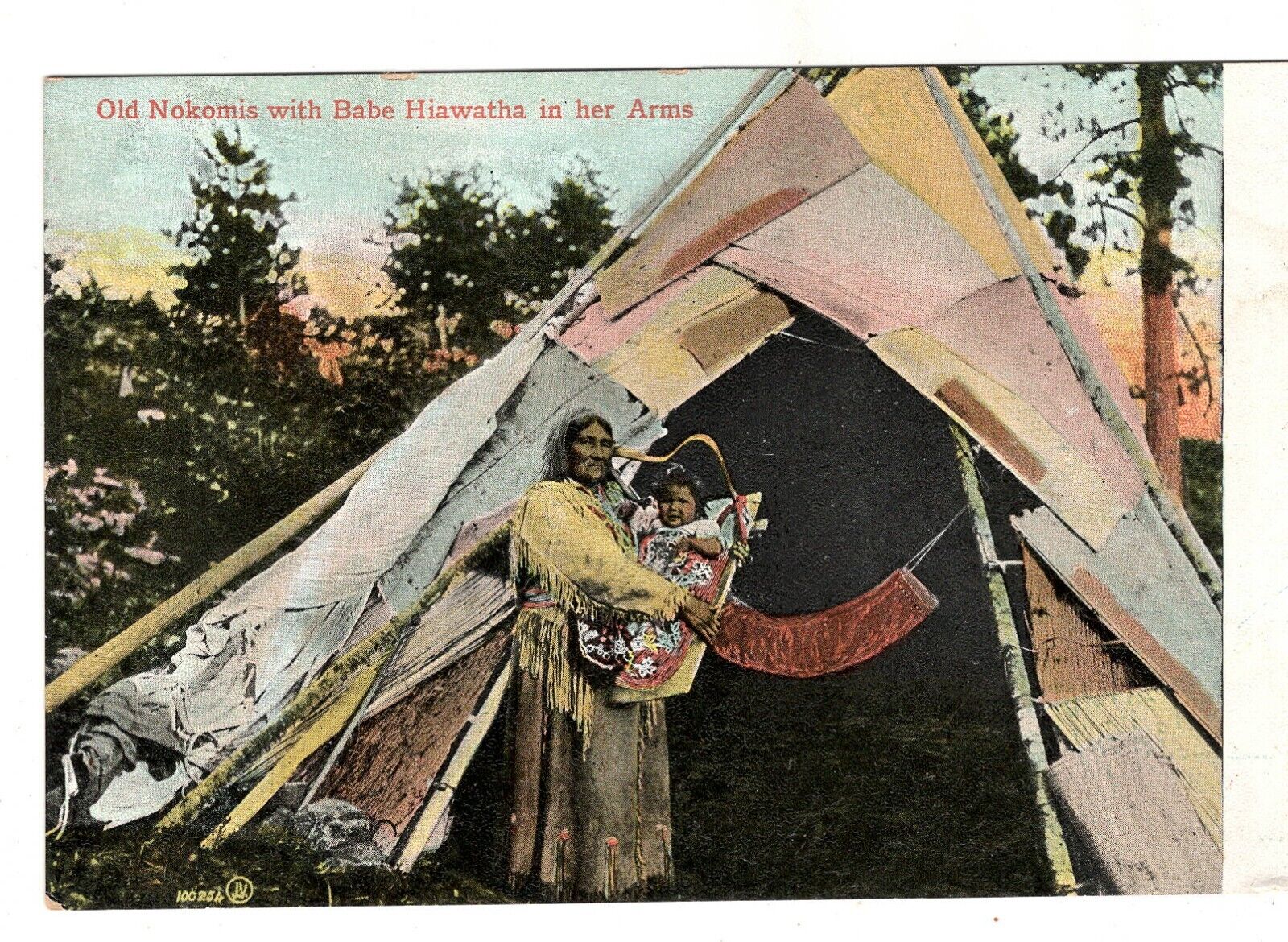 Postcard Old Nokomis With Baby Hiawatha In Arms Teepee 1907 Antique