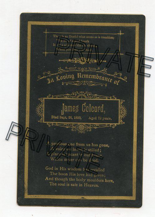 Original Cabinet Photo / Memorial - Funeral Card-James COLCORD Family-1890 