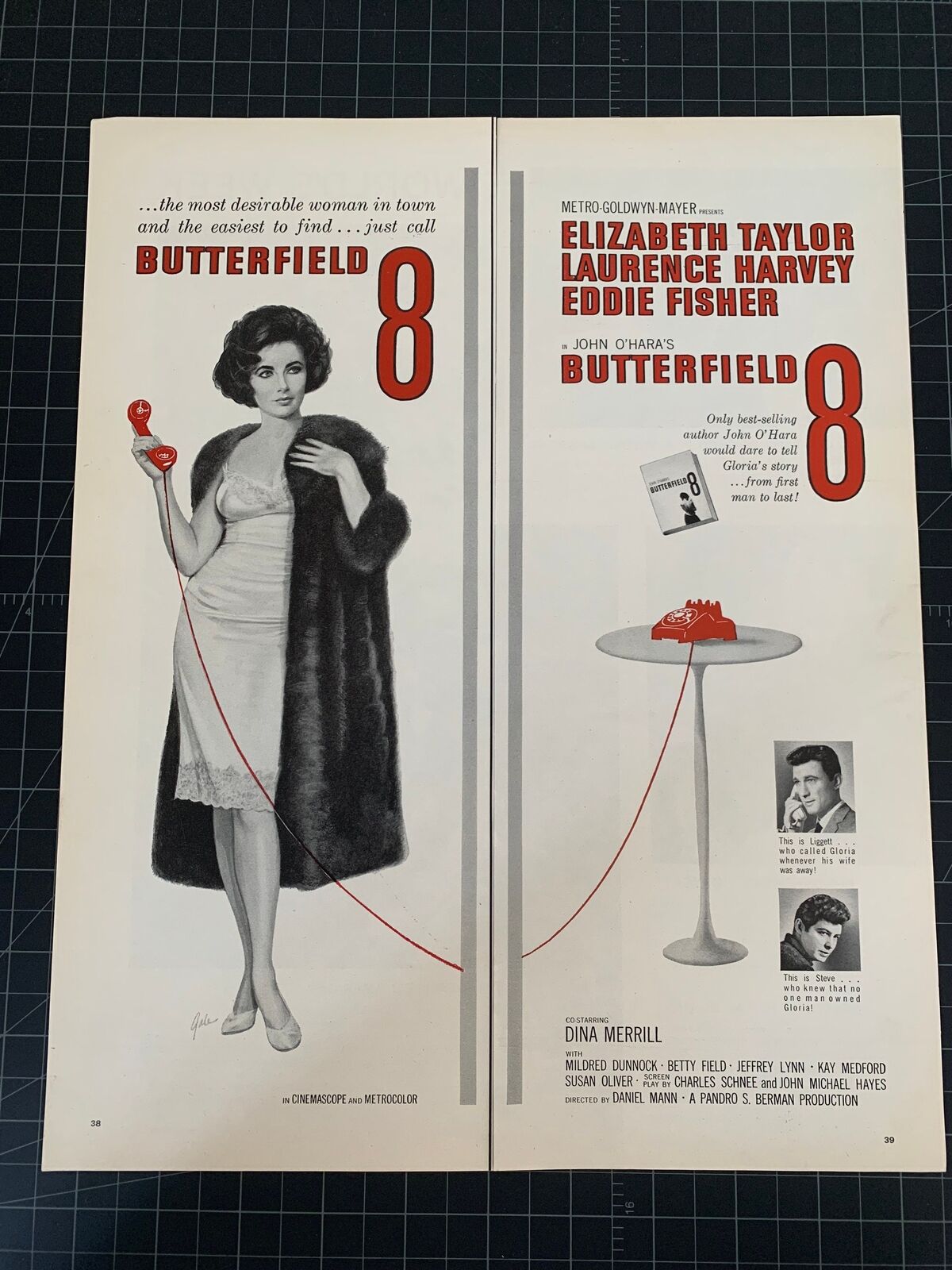 Vintage 1960 “Butterfield 8” Film 2-Page Print Ad - Elizabeth Taylor - Laurence