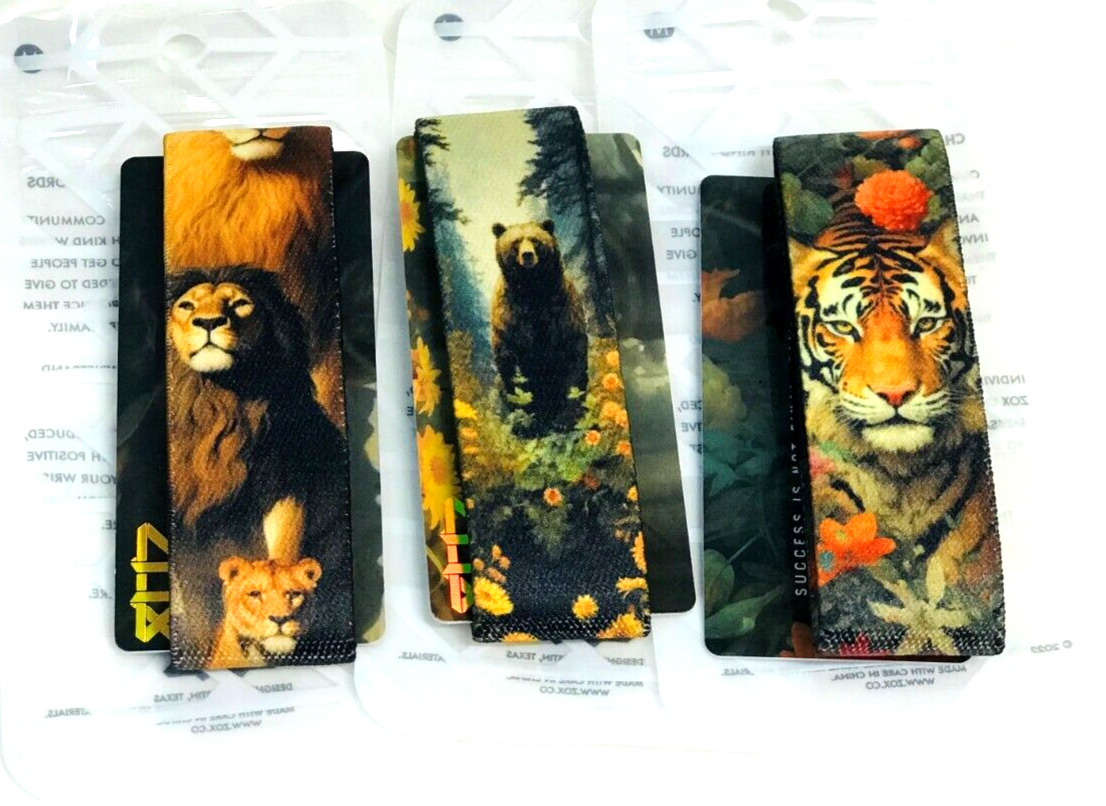 ZOX *WILDERNESS 3 PACK* Silver Strap Small Wristband w/Card NIP LION TIGER BEAR