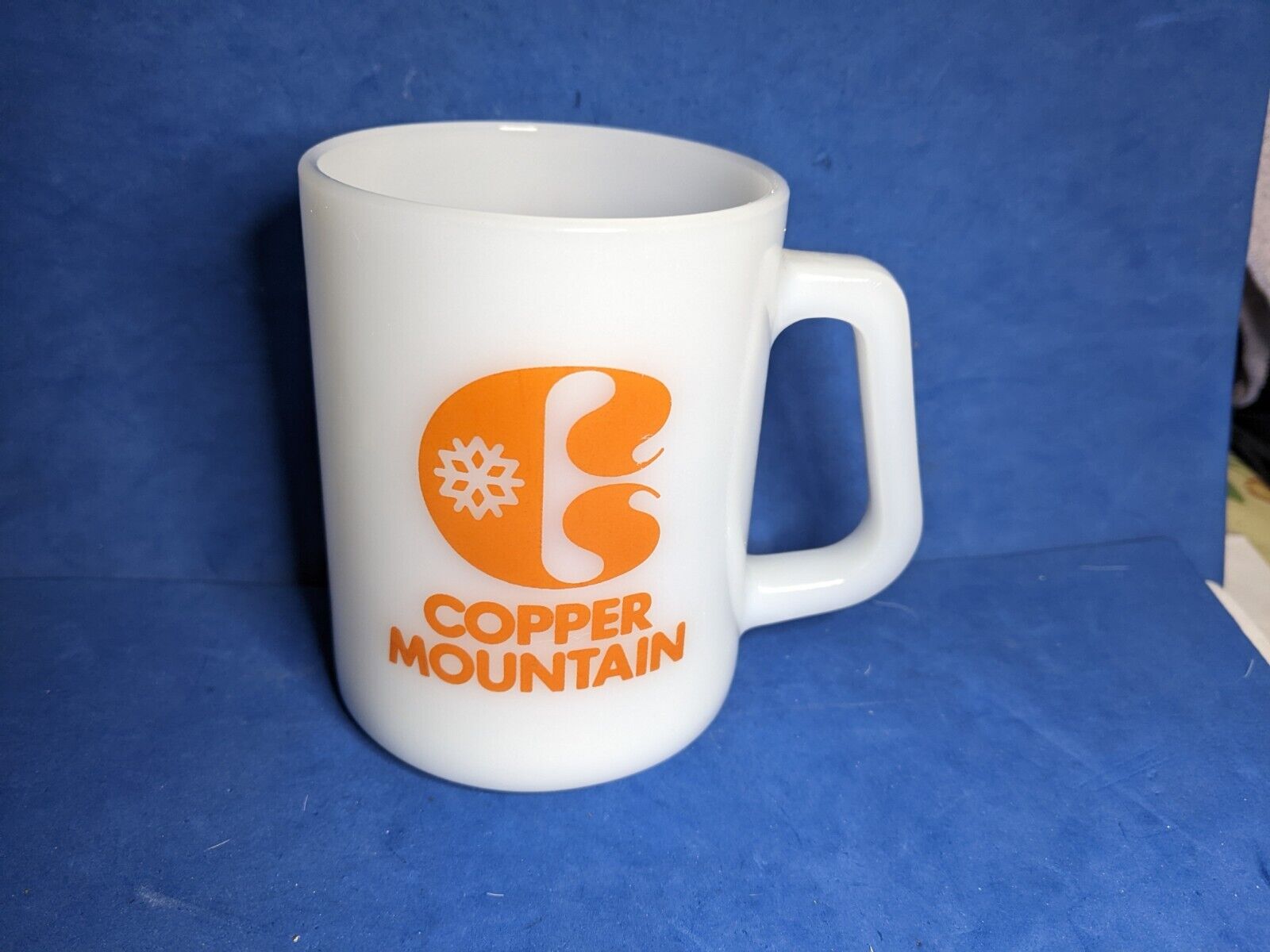 1970s MILK GLASS Cup COPPER MOUNTAIN SKI RESORT LODGE COFFEE MUG COLORADO F