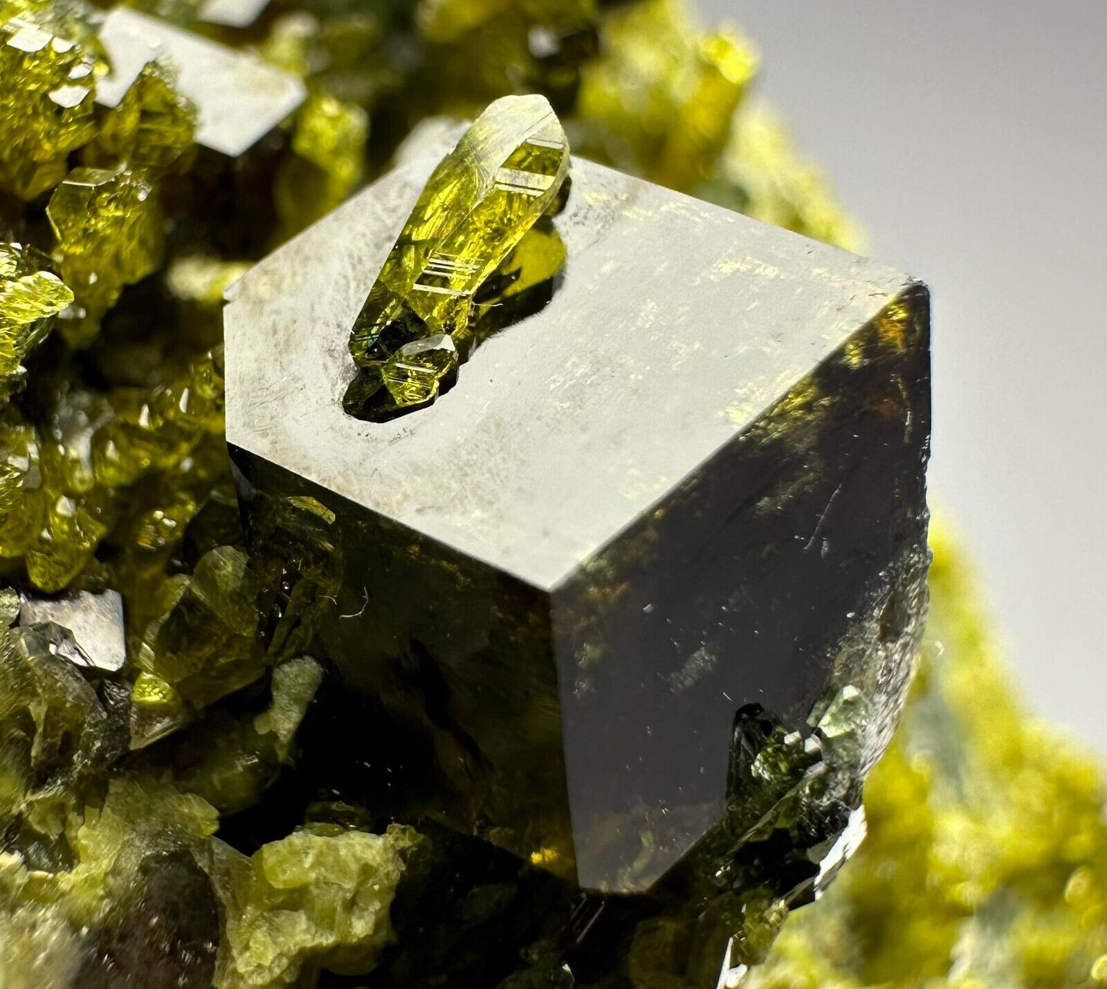 168 Gr. Full Terminated Lustrous Andradite Garnet Crystals, Vesuvianite On Matrx
