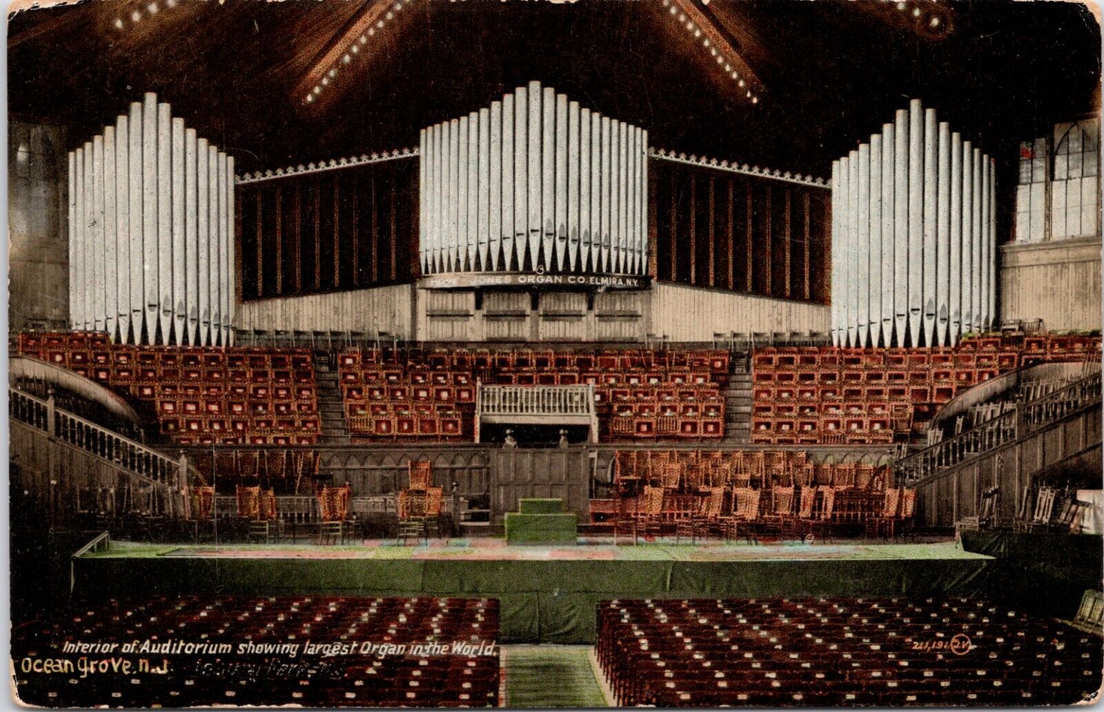C.1910s Ocean Grove NJ Auditorium Interior Large Organ New Jersey Postcard A122