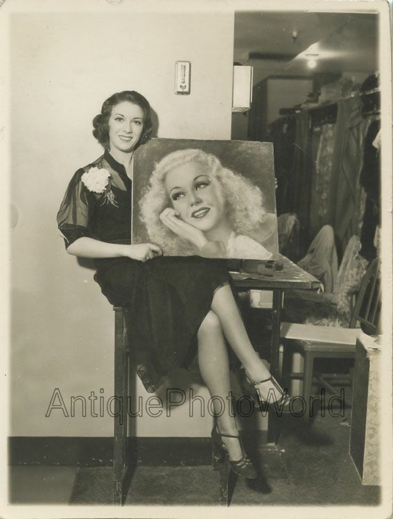 Beautiful woman actress artist ? holding Ginger Rogers portrait antique photo