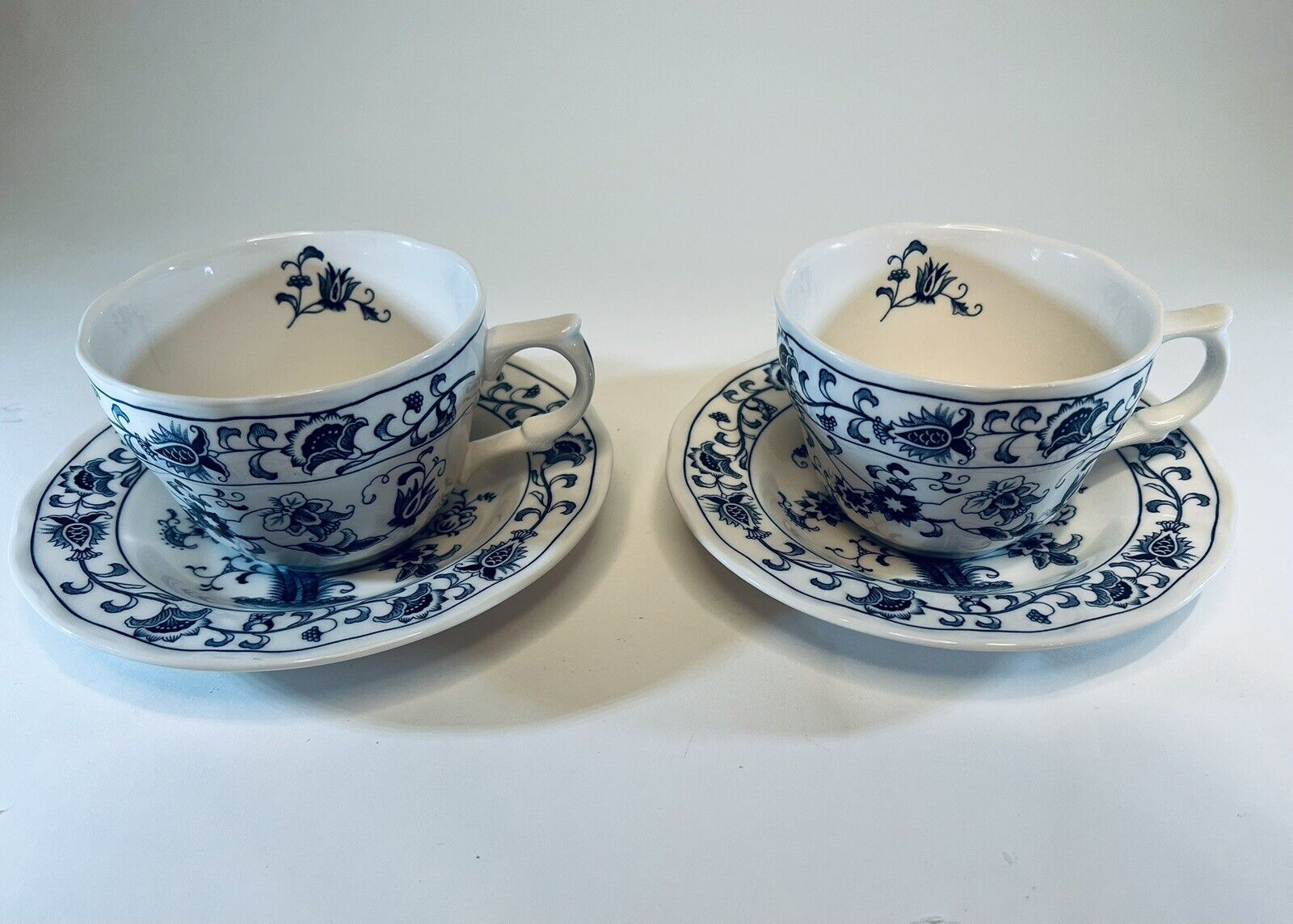 Set Of 2 Vintage Nikko Japan Double Phoenix Blue Ming Tree Tea Cups and Saucers